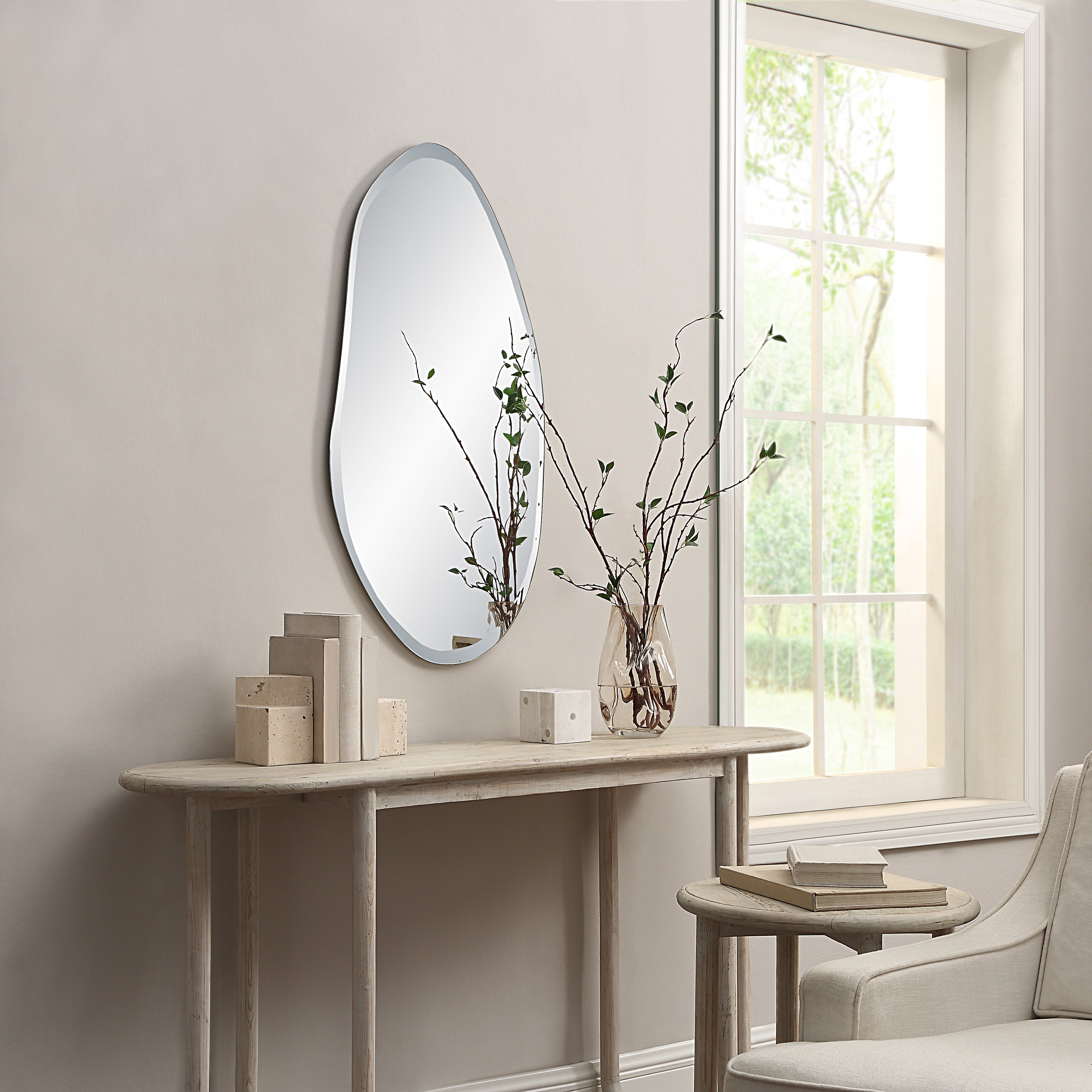 Anogia 40" H x 22" W Wall Mirror, Grey-Mirror-DECOROLALA