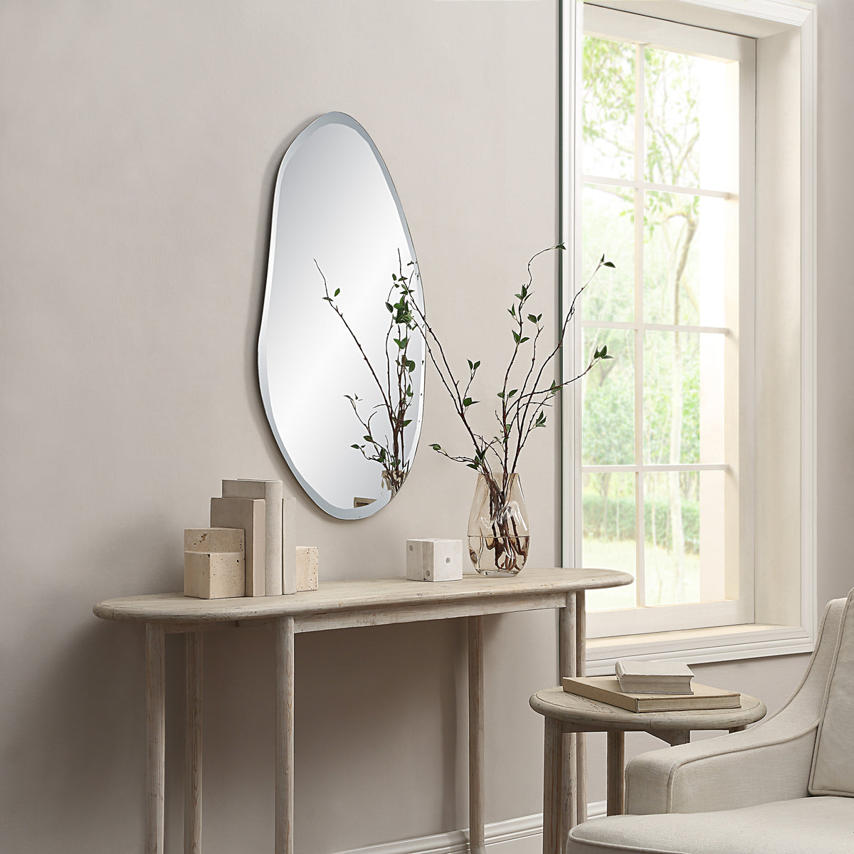 Anogia 40" H x 22" W Wall Mirror, Grey-Mirrors-DECOROLALA
