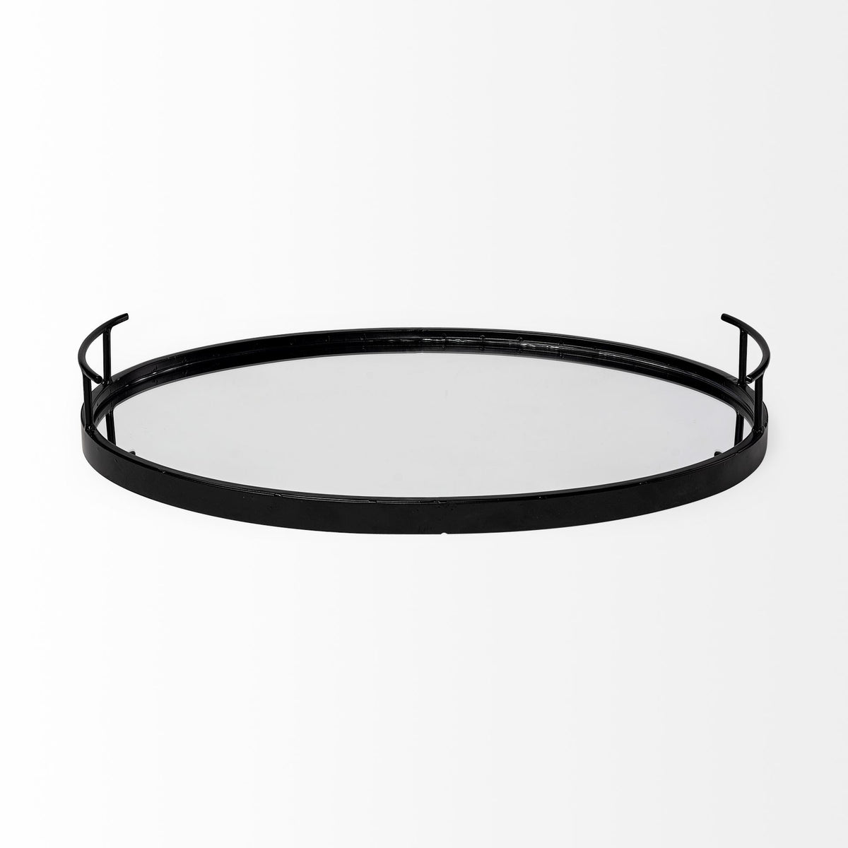 Ansel 20L x 14W Black Metal Mirrored Bottom Oval Serving Tray-Trays-DECOROLALA