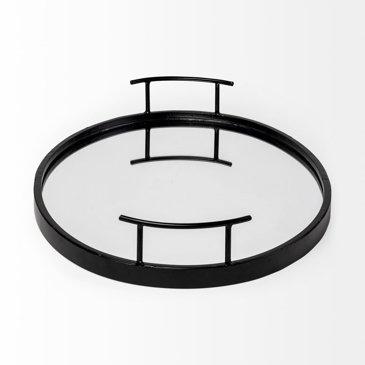 Ansel 20L x 14W Black Metal Mirrored Bottom Oval Serving Tray-Trays-DECOROLALA
