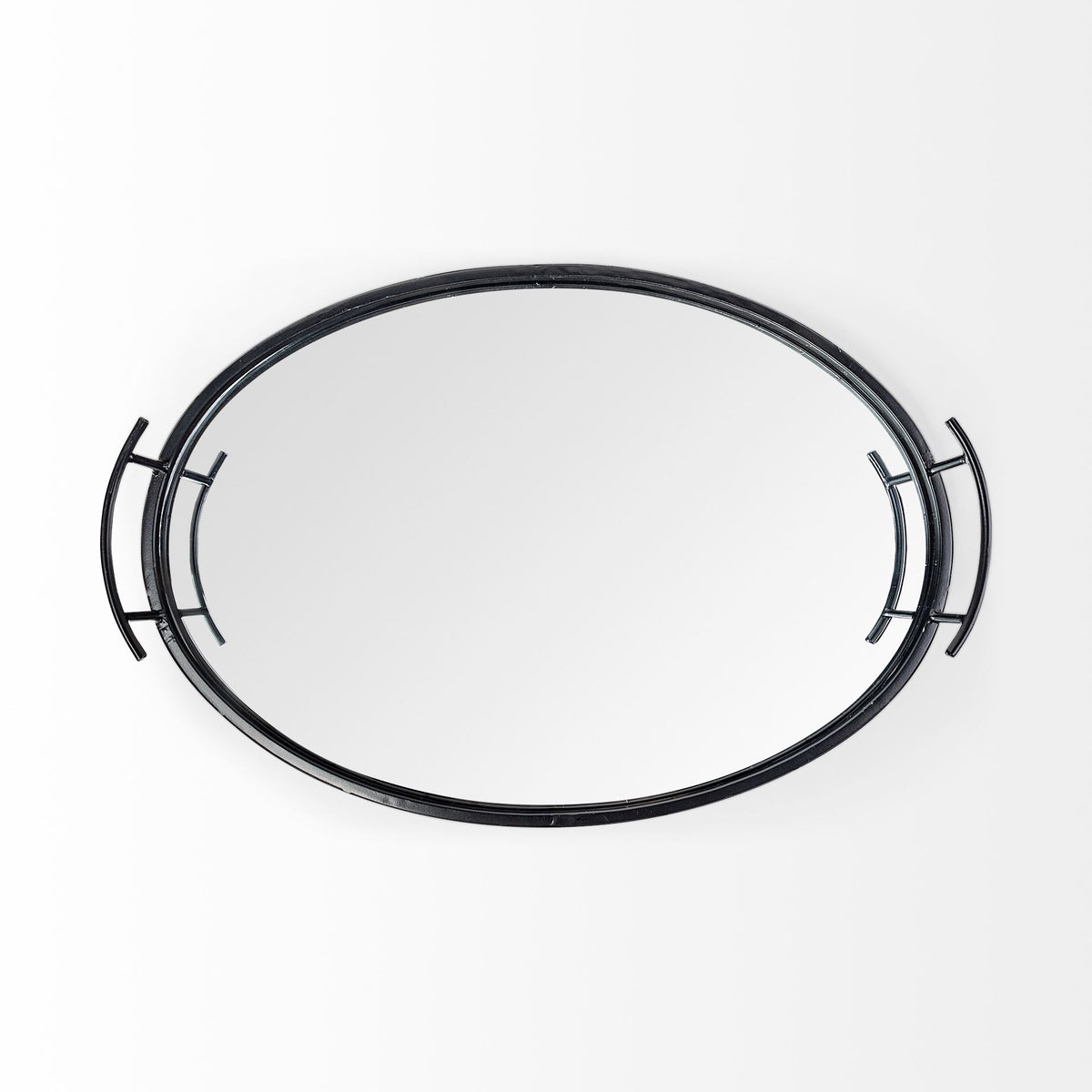 Ansel 20L x 14W Black Metal Mirrored Bottom Oval Serving Tray-Trays-DECOROLALA
