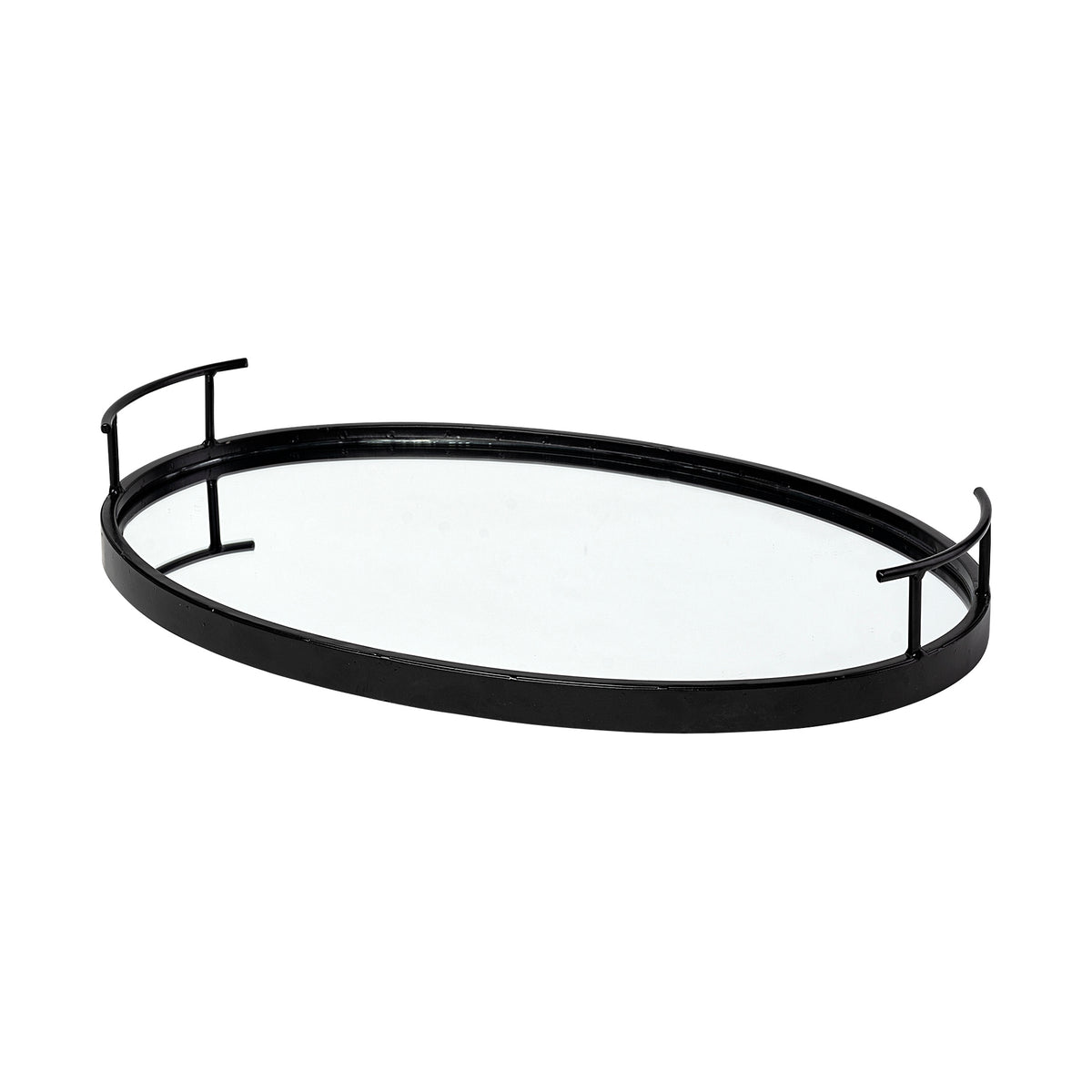Ansel Black Metal Mirrored Bottom Oval Serving Tray-Decorative Trays-DECOROLALA