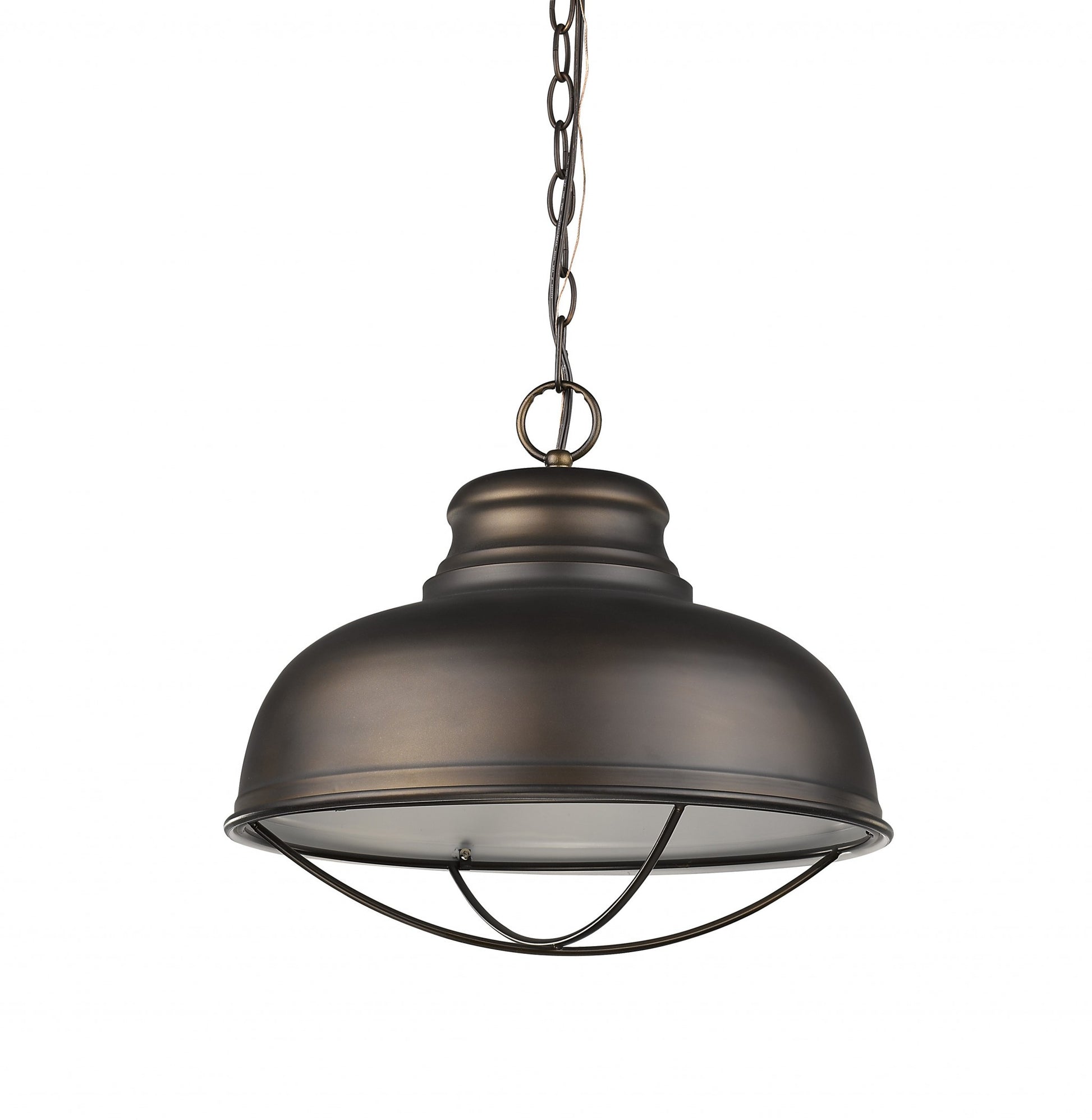 Ansen 1-Light Oil-Rubbed Bronze Pendant With Gloss White Interior Shade-Pendants-Hanging Lights-DECOROLALA