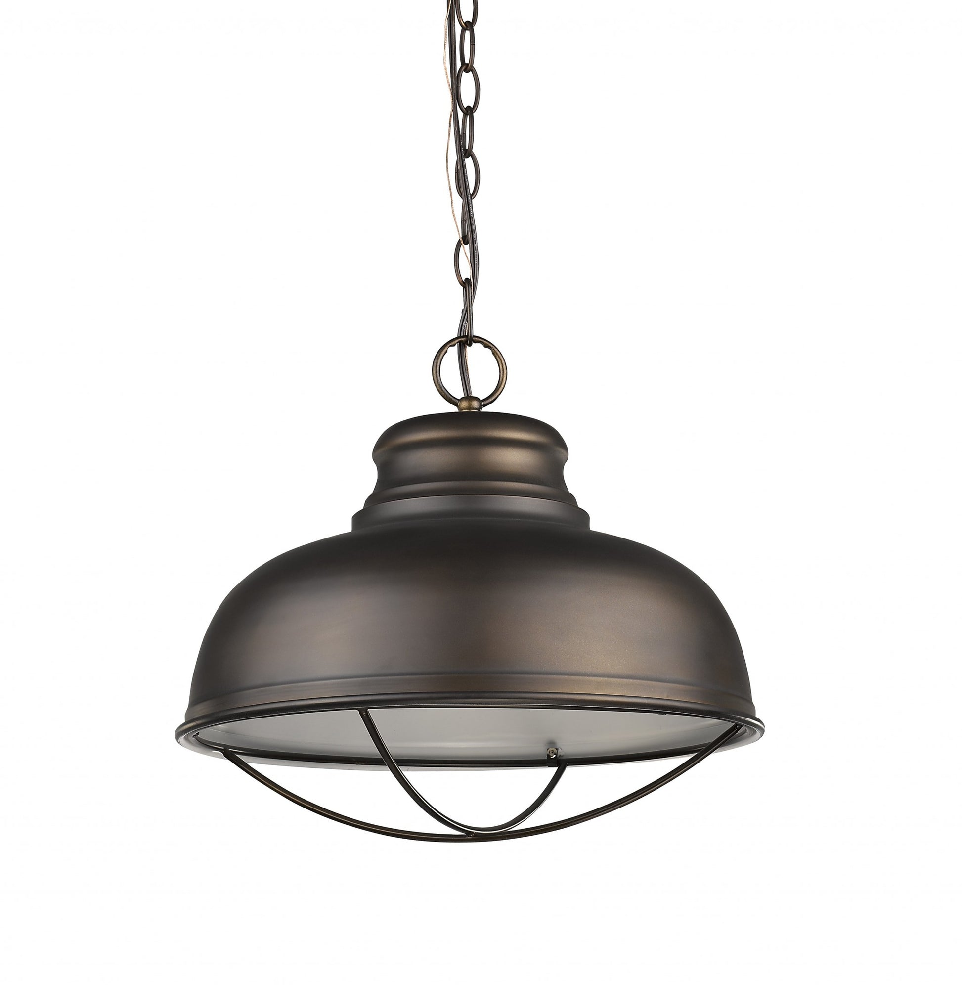 Ansen 1-Light Oil-Rubbed Bronze Pendant With Gloss White Interior Shade-Pendants-Hanging Lights-DECOROLALA