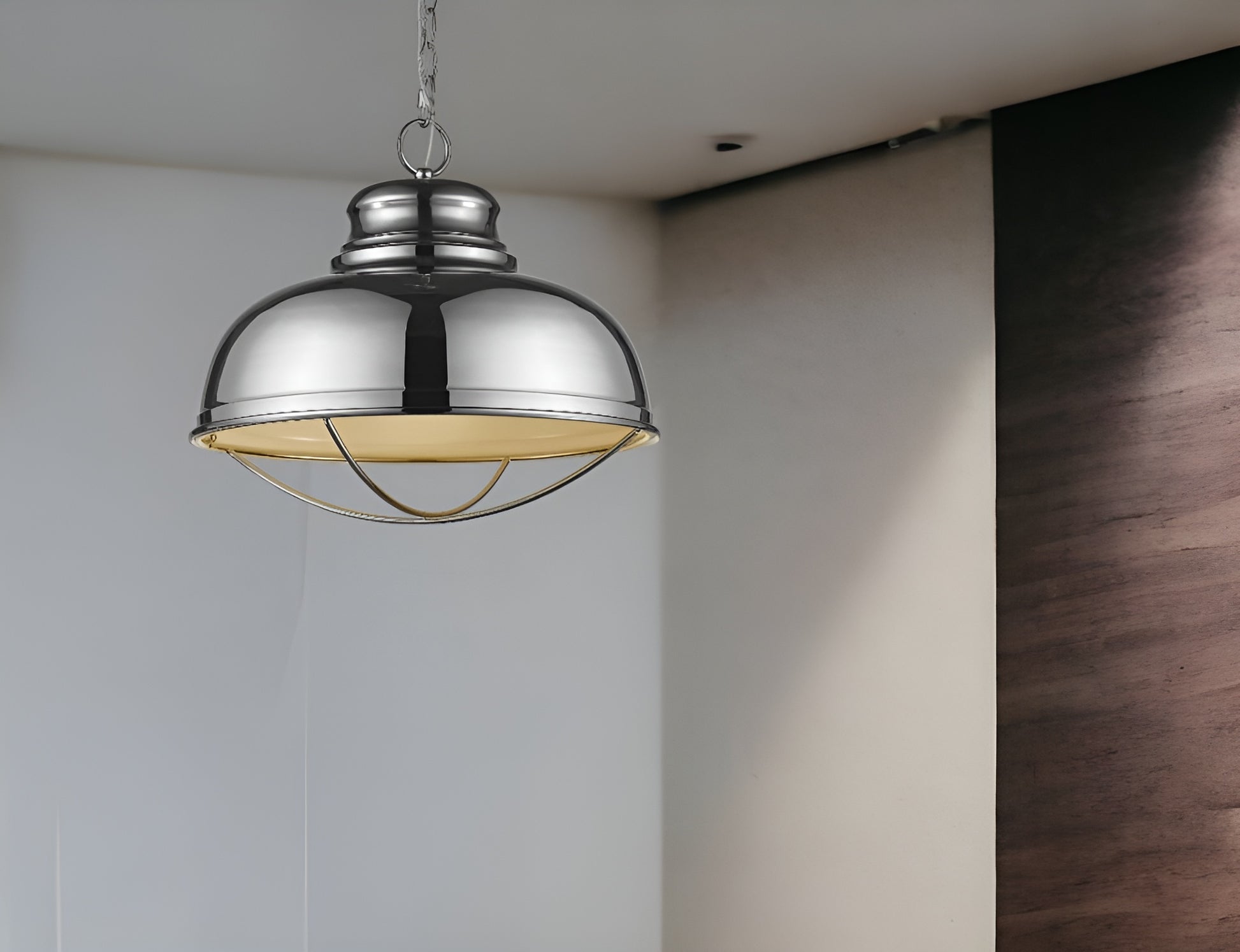 Ansen 1-Light Polished Nickel Pendant With Gloss White Interior Shade-Pendants-Hanging Lights-DECOROLALA