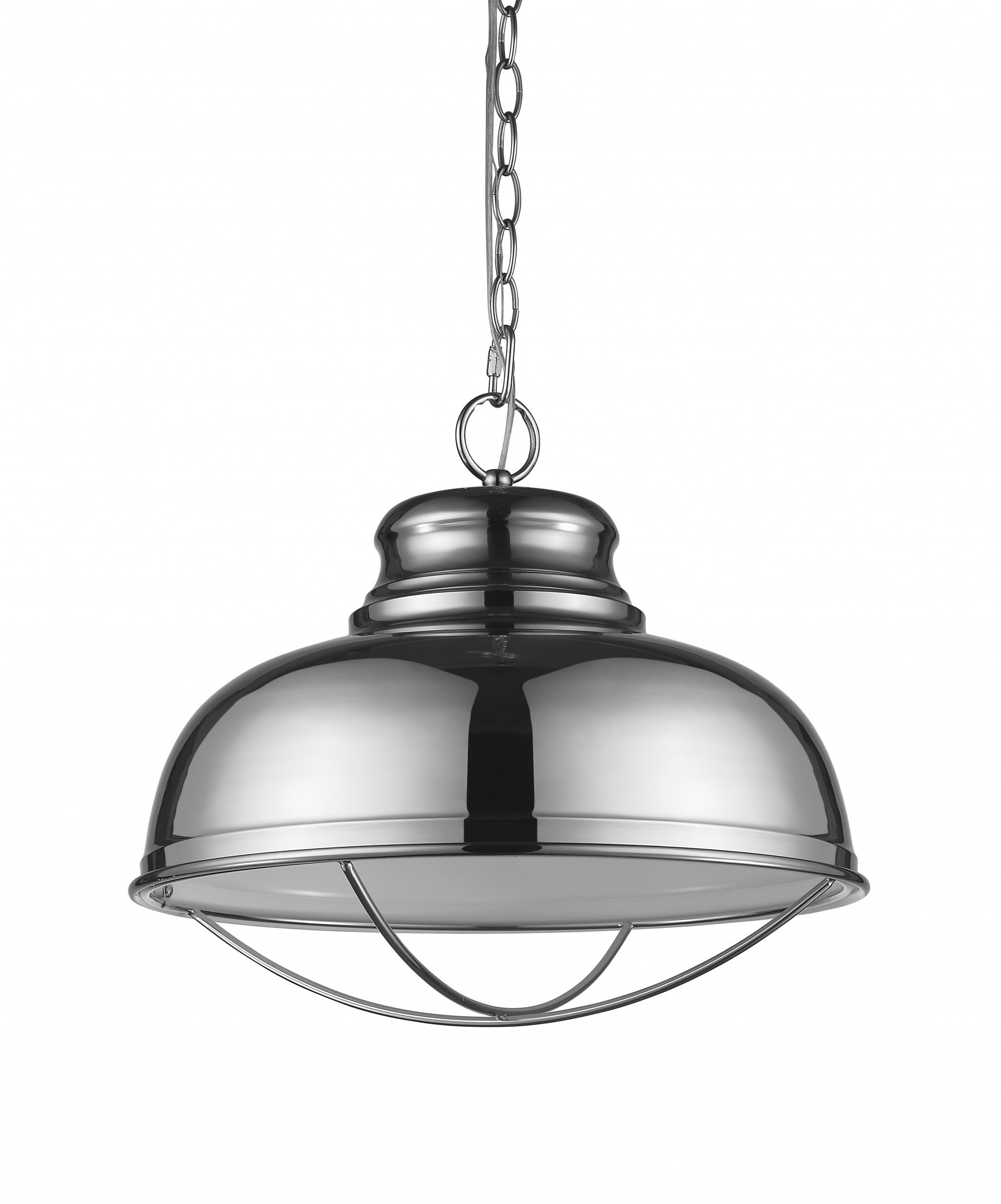 Ansen 1-Light Polished Nickel Pendant With Gloss White Interior Shade-Pendants-Hanging Lights-DECOROLALA