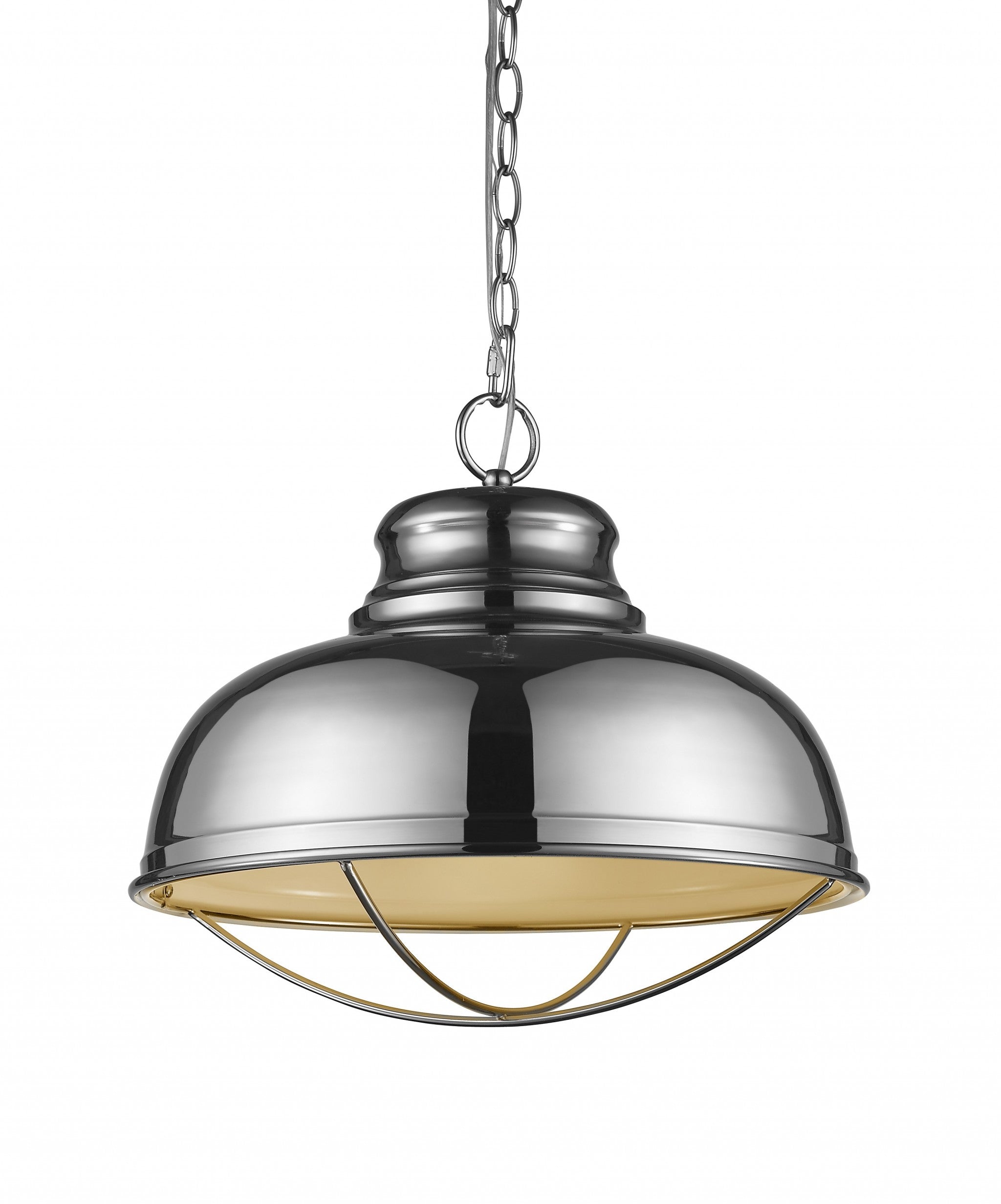 Ansen 1-Light Polished Nickel Pendant With Gloss White Interior Shade-Pendants-Hanging Lights-DECOROLALA