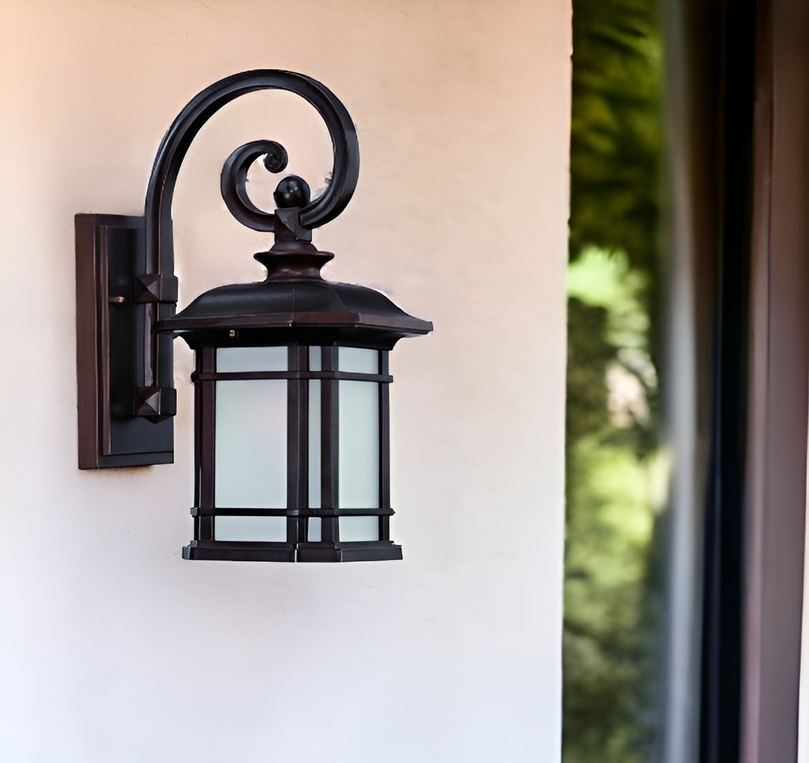 Antique Bronze Frosted Linen Glass Lantern Wall Light-Outdoor Lighting-DECOROLALA