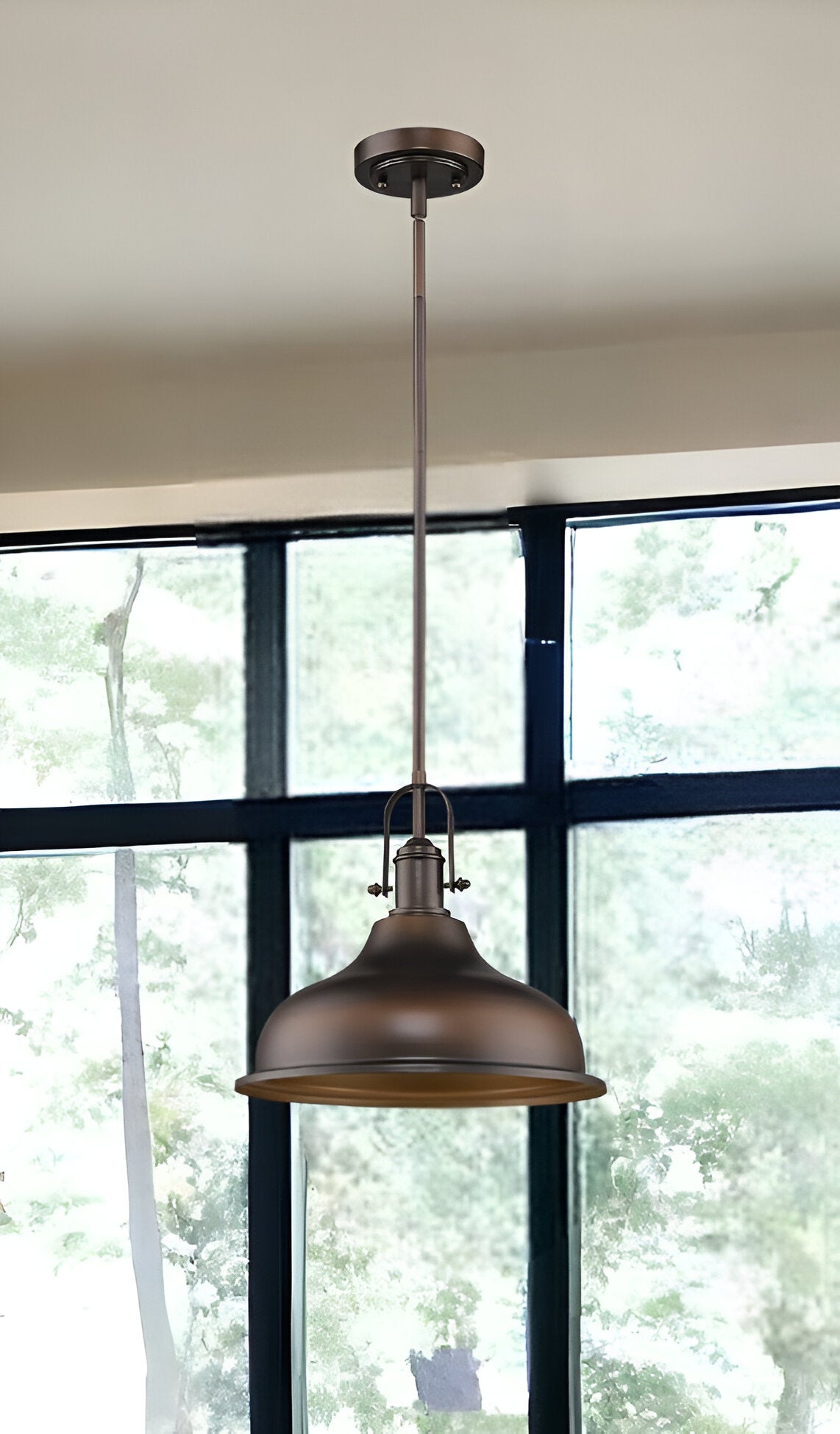 Antique Bronze Hanging Light with Dome Shade-Chandeliers-DECOROLALA
