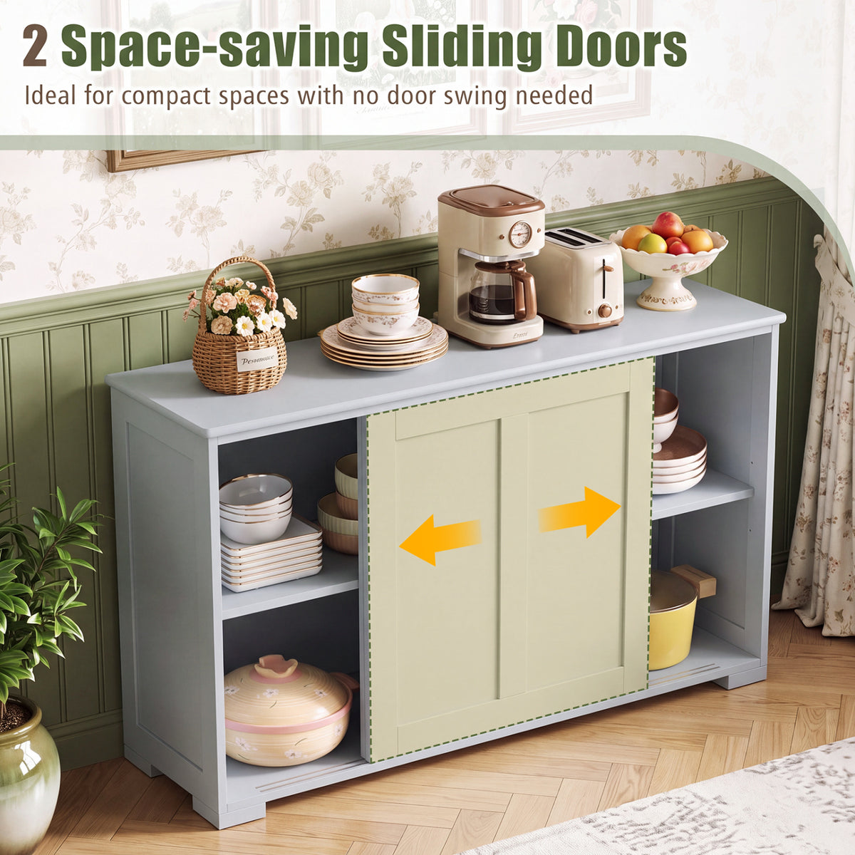 Antique Stackable Kitchen Storage Sideboard with Height Adjustable Shelf-Gray-Sideboards & Buffets-DECOROLALA