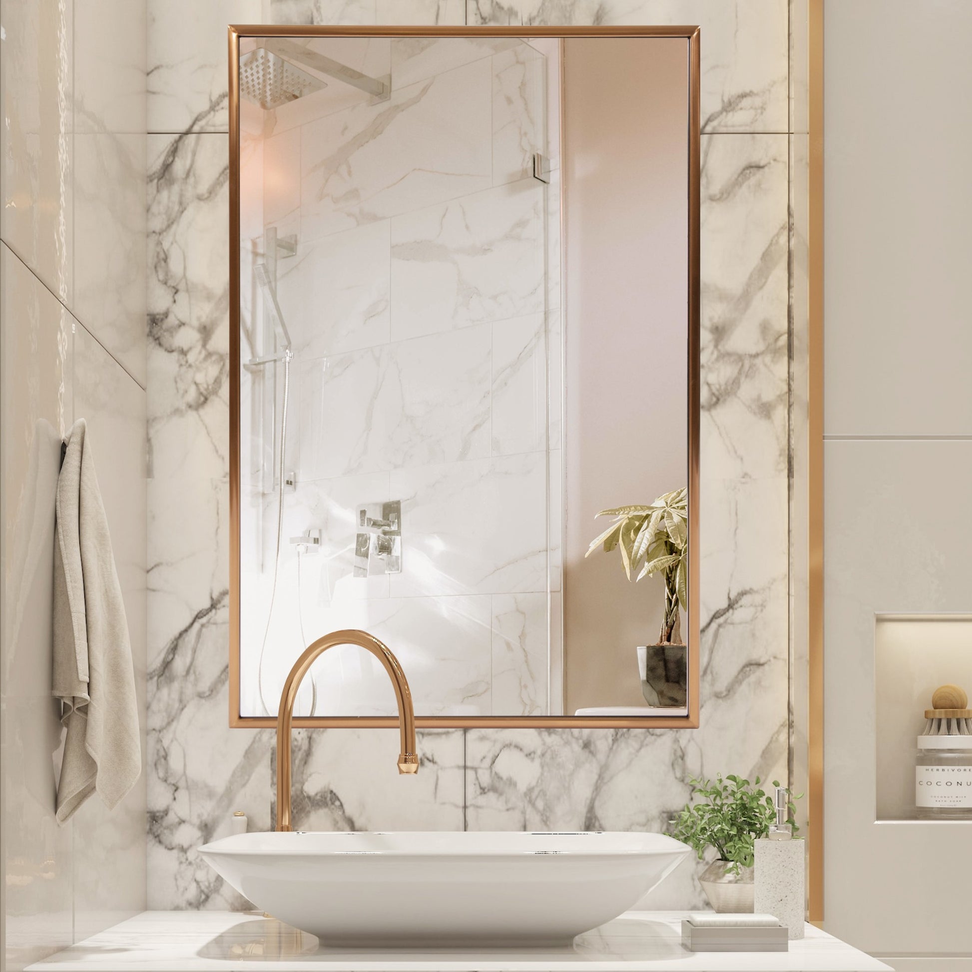 Antiqued Brushed Brass Rectangular Wall Mirror-Mirrors-DECOROLALA