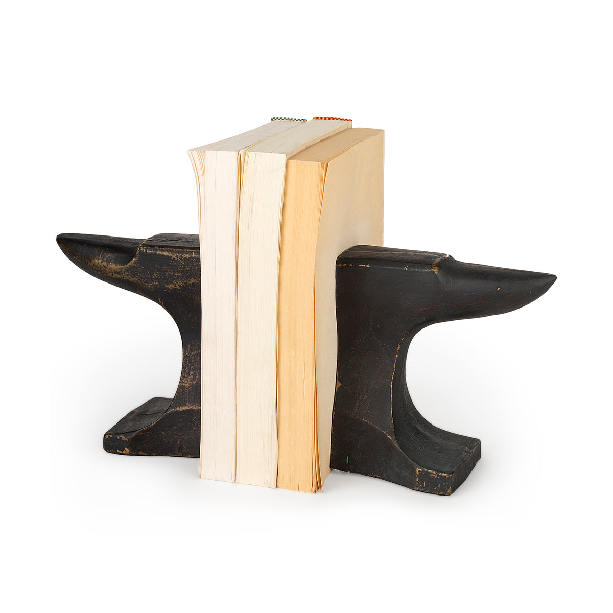 Anvilia (Set of 2) 12L x 4W Black With Gold Accents Anvil Shaped Bookends-Bookends-DECOROLALA