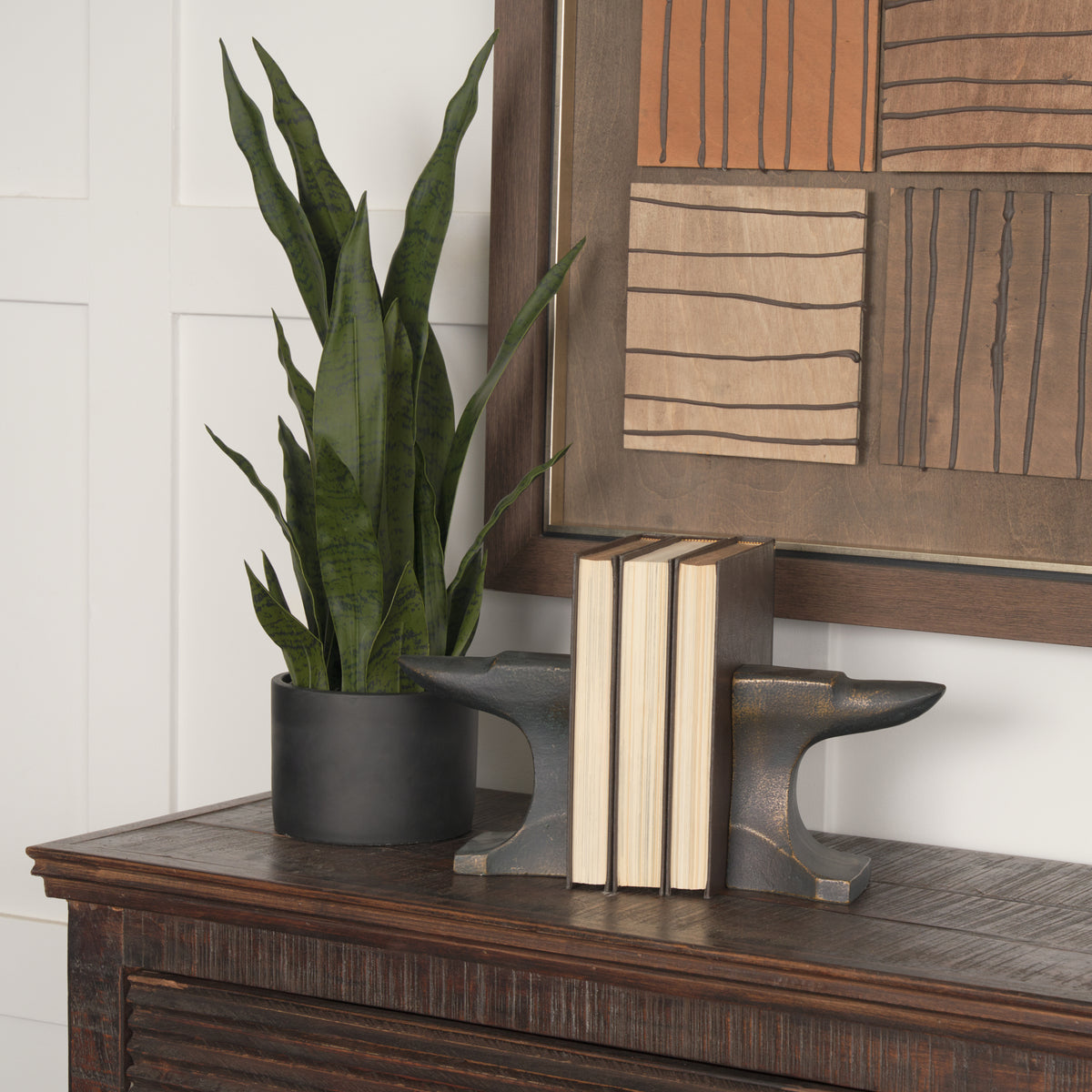 Anvilia (Set of 2) 12L x 4W Black With Gold Accents Anvil Shaped Bookends-Bookends-DECOROLALA