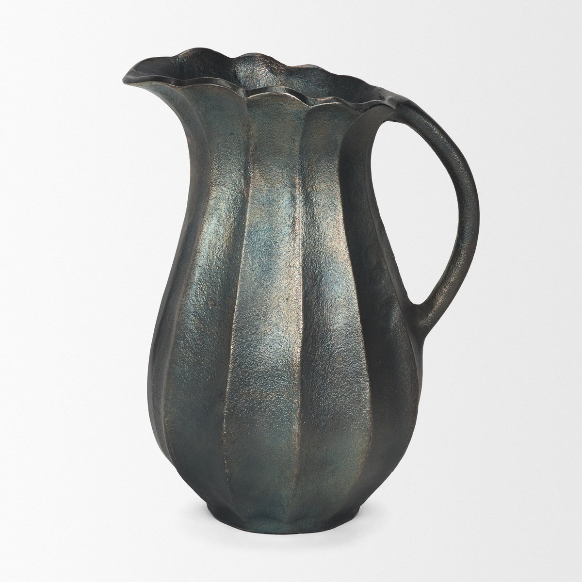 Anya Scalloped Petal Cast Aluminum Jug - Sandcast Texture-Decorative Jars & Urns-DECOROLALA