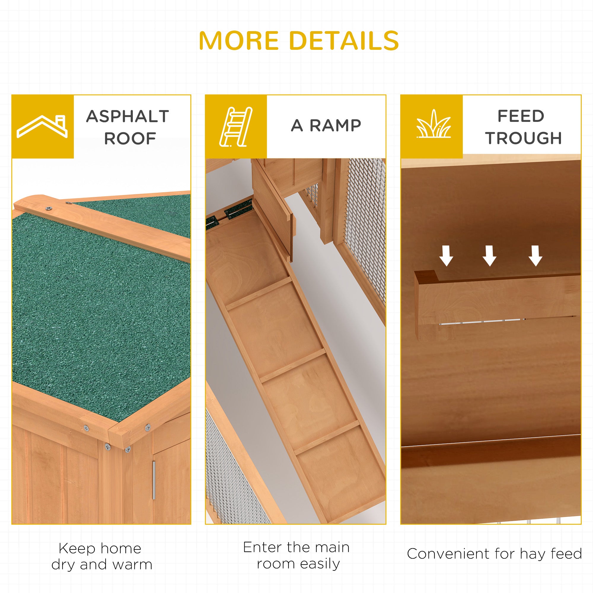 Clapier à lapins à 2 niveaux de 62'' L, cage et maison pour petits animaux avec bac amovible, enclos détachable et rampe, pour intérieur et extérieur, naturel