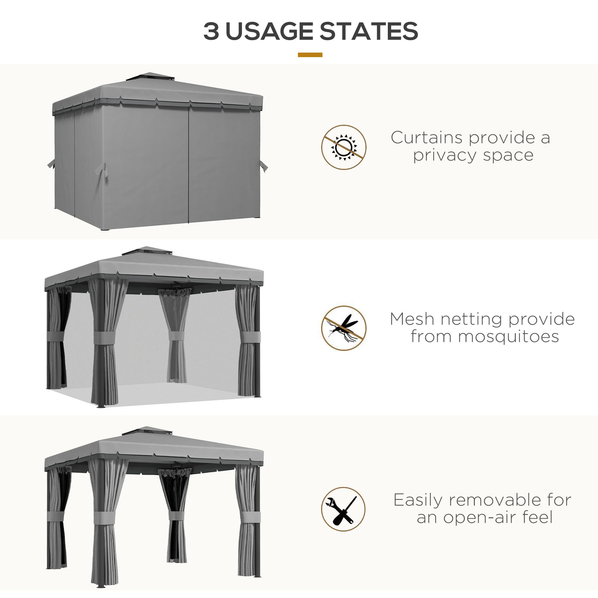 Aosom 10' x 10' 2-Tier Outdoor Gazebo with Mesh Sidewalls Light Grey-DECOROLALA