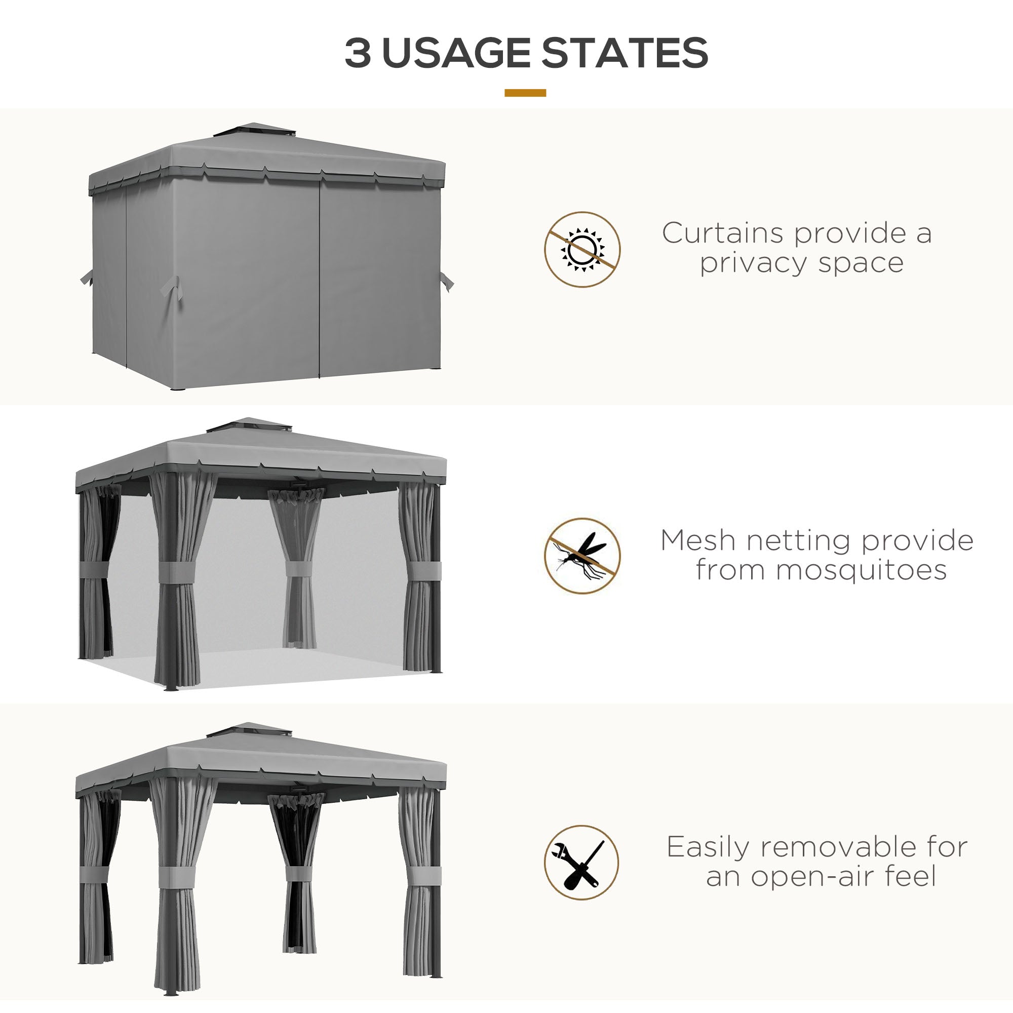 Aosom 10' x 10' 2-Tier Outdoor Gazebo with Mesh Sidewalls Light Grey-DECOROLALA