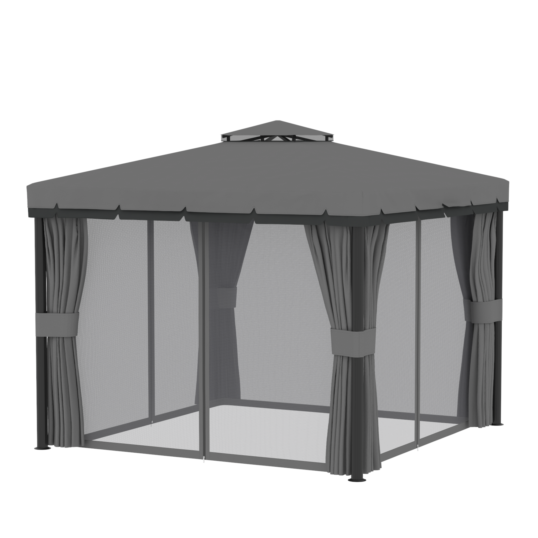 Aosom 10' x 10' 2-Tier Outdoor Gazebo with Mesh Sidewalls Light Grey-DECOROLALA
