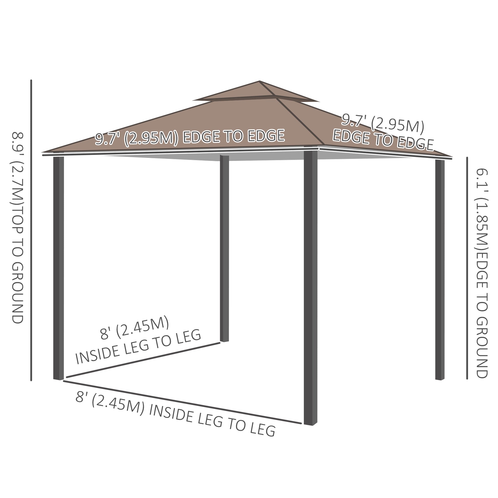 Aosom 10' x 10' Double Tier Gazebo - UV Sunshade Canopy Tent with Metal Frame, Coffee-DECOROLALA