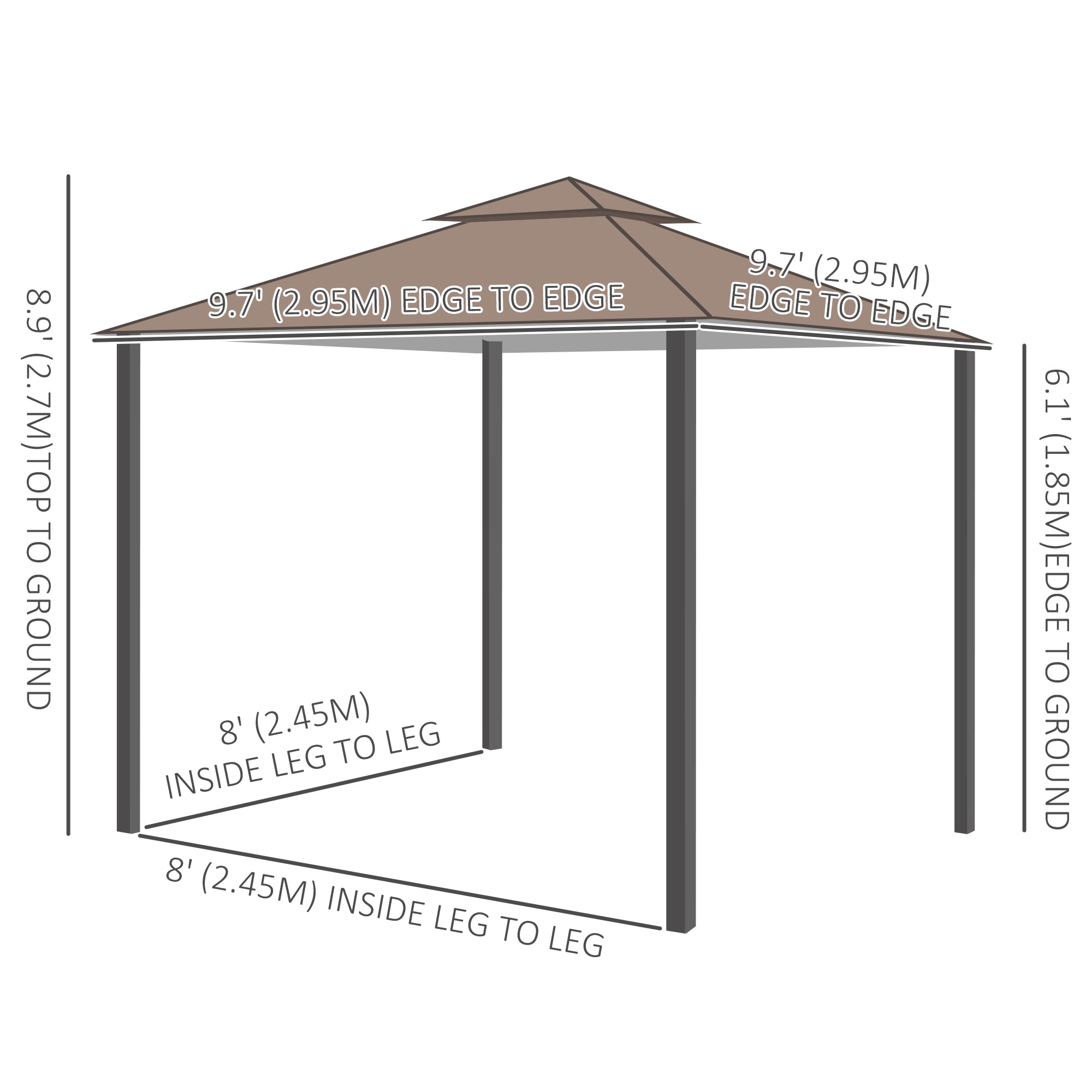 Aosom 10' x 10' Double Tier Gazebo - UV Sunshade Canopy Tent with Metal Frame, Coffee-DECOROLALA