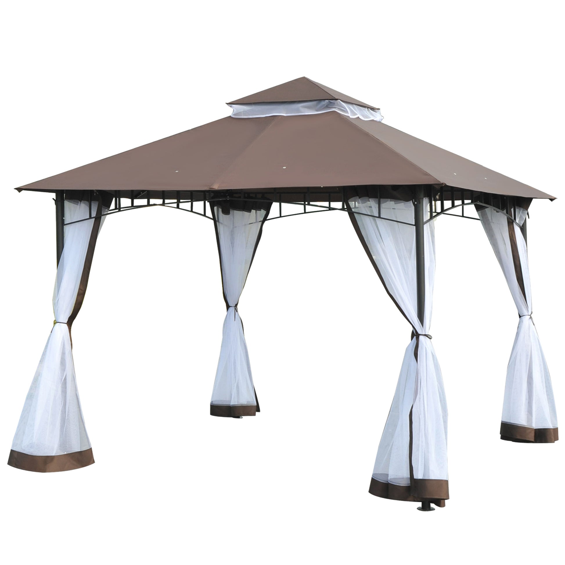 Aosom 10' x 10' Double Tier Gazebo - UV Sunshade Canopy Tent with Metal Frame, Coffee-DECOROLALA
