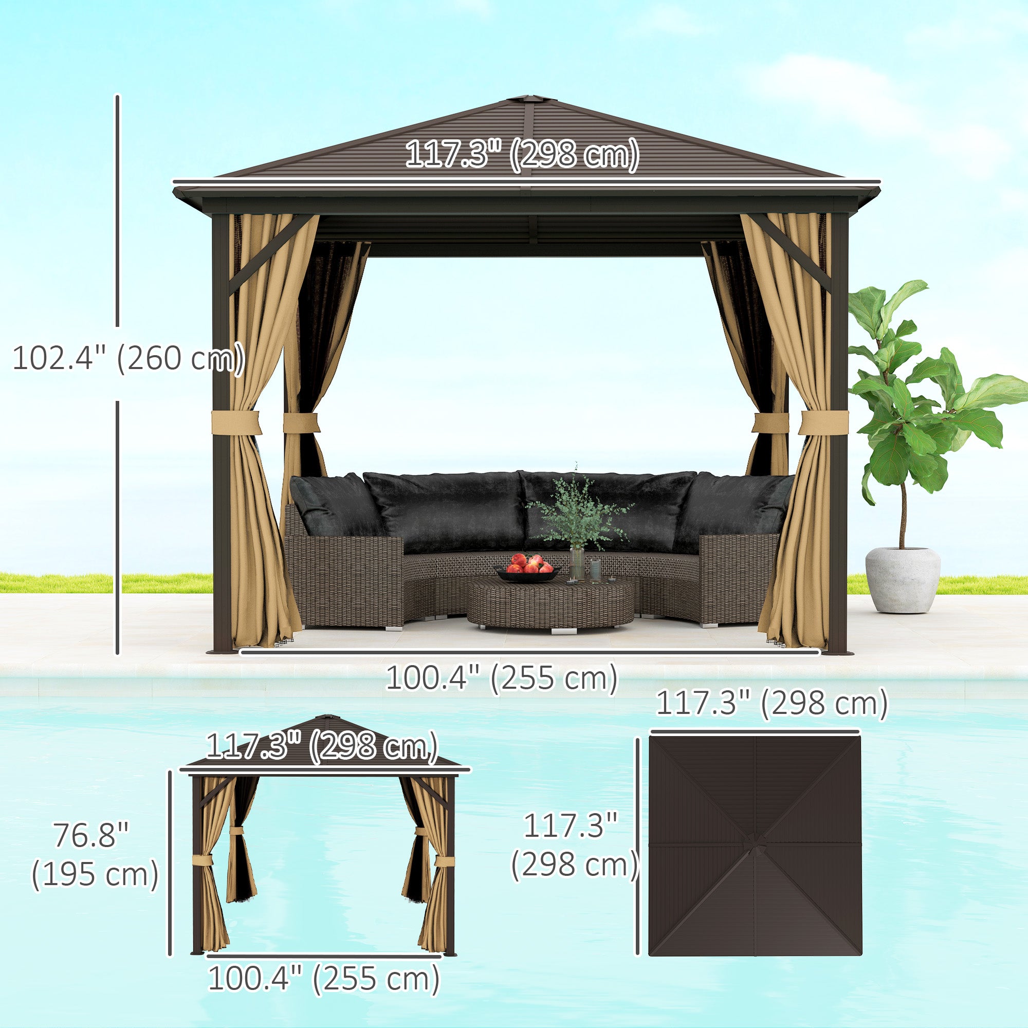 Aosom 10' x 10' Hardtop Gazebo - Aluminum Brown with Netting-DECOROLALA