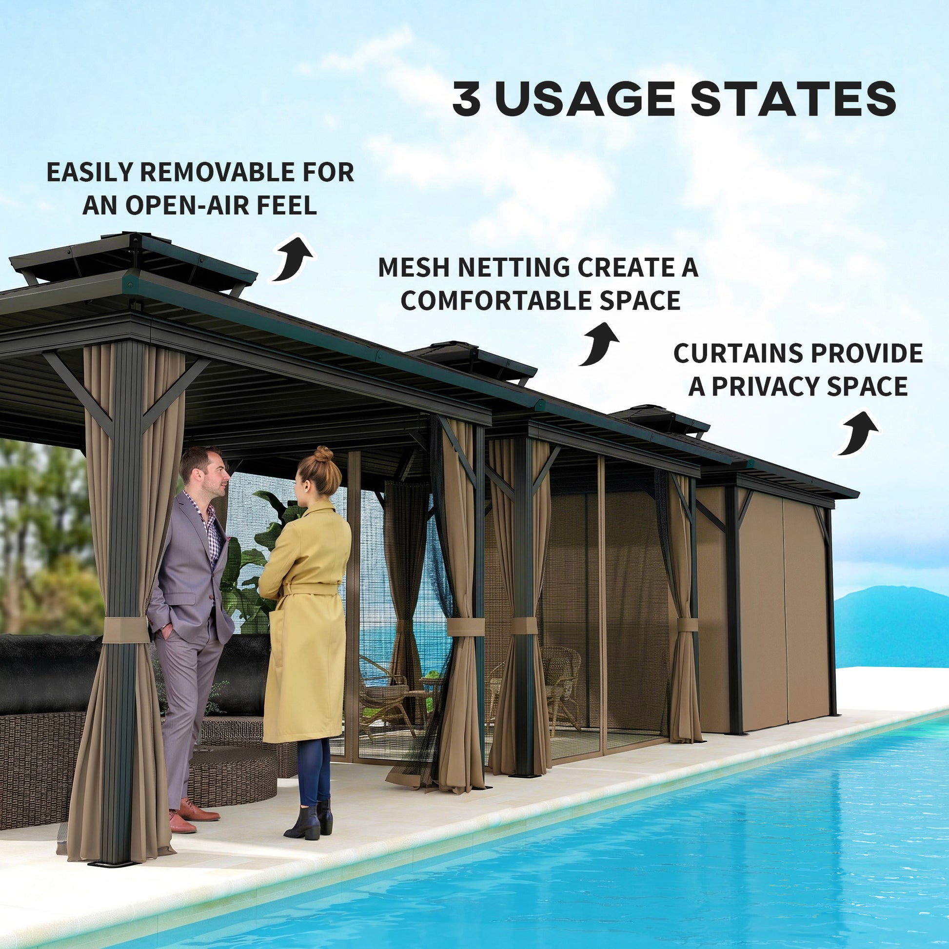 Aosom 10' x 10' Hardtop Gazebo - Dark Brown Double Tier-DECOROLALA
