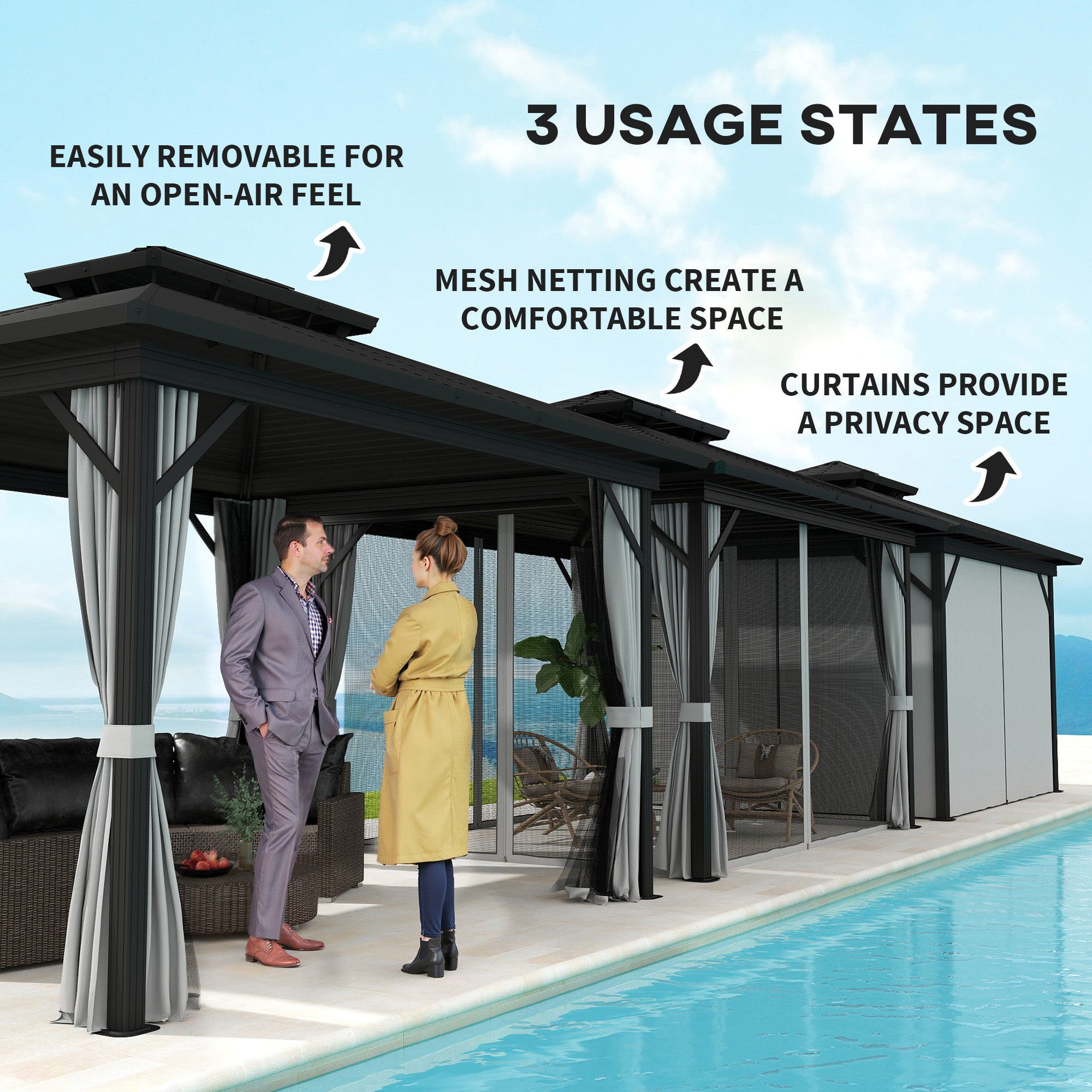 Aosom 10' x 10' Hardtop Gazebo - Dark Brown Double Tier-DECOROLALA