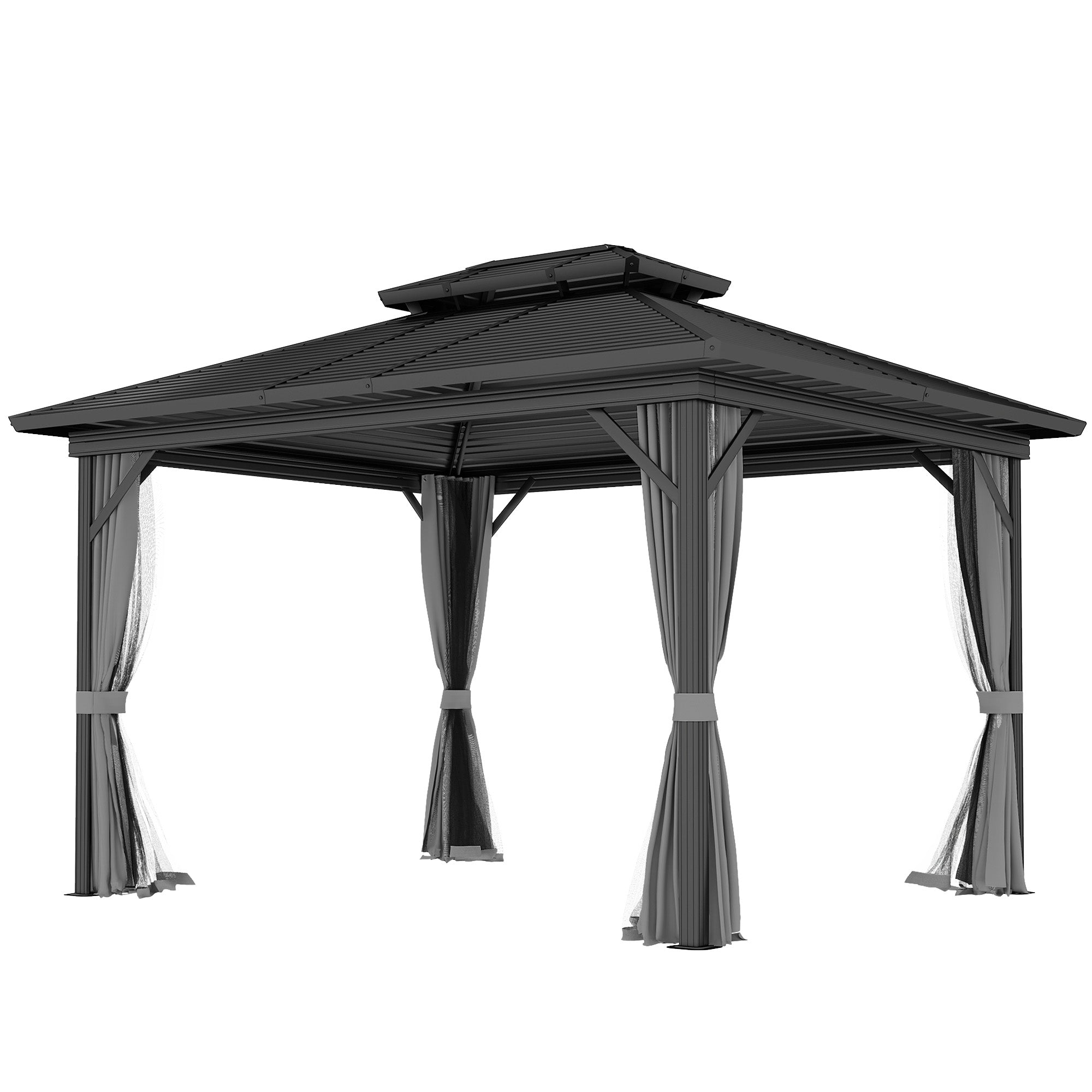 Aosom 10' x 10' Hardtop Gazebo - Dark Brown Double Tier-DECOROLALA