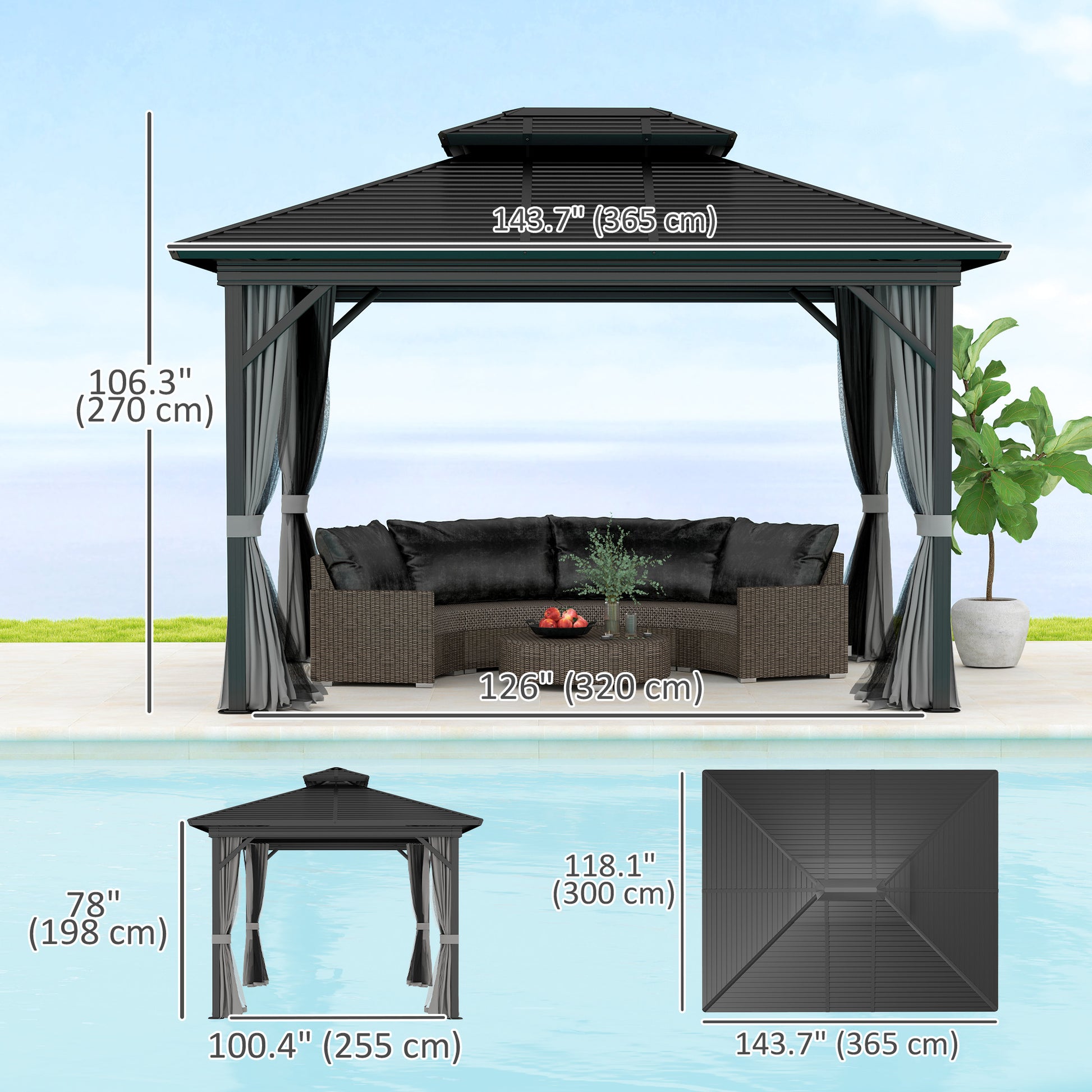Aosom 10' x 10' Hardtop Gazebo - Dark Brown Double Tier-DECOROLALA