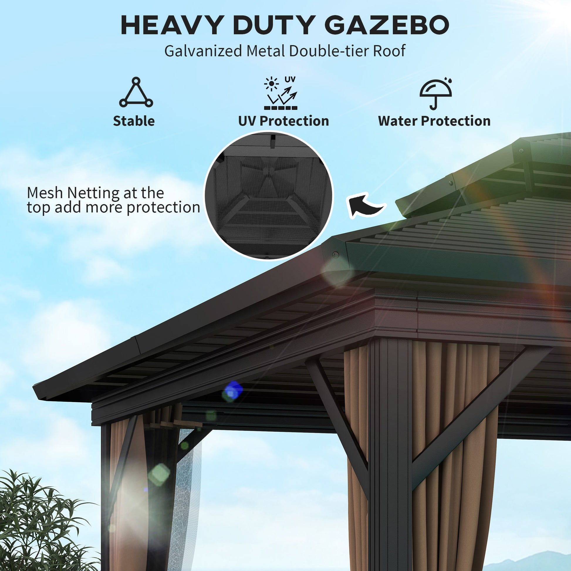 Aosom 10' x 10' Hardtop Gazebo - Dark Brown Double Tier-DECOROLALA