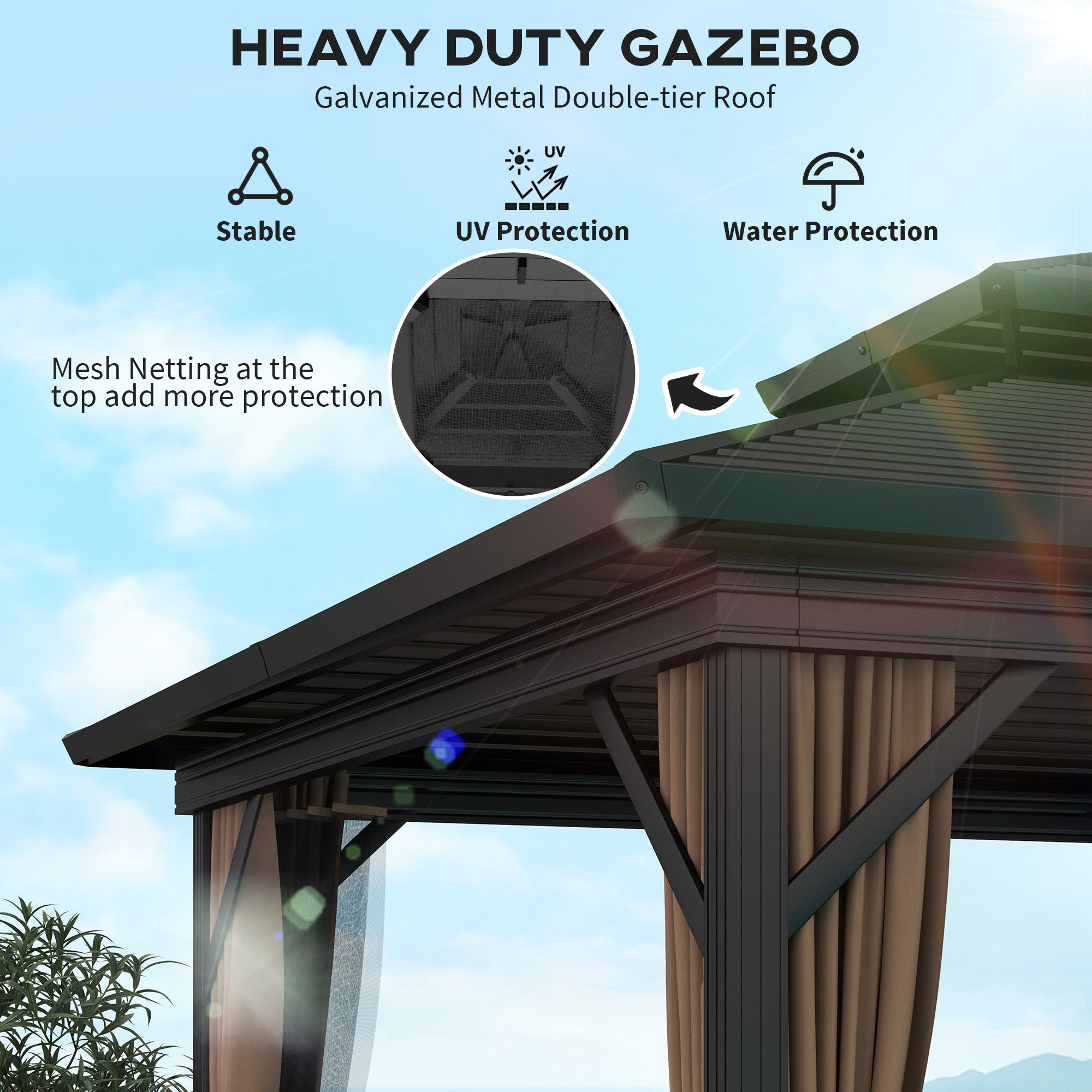 Aosom 10' x 10' Hardtop Gazebo - Dark Brown Double Tier-DECOROLALA