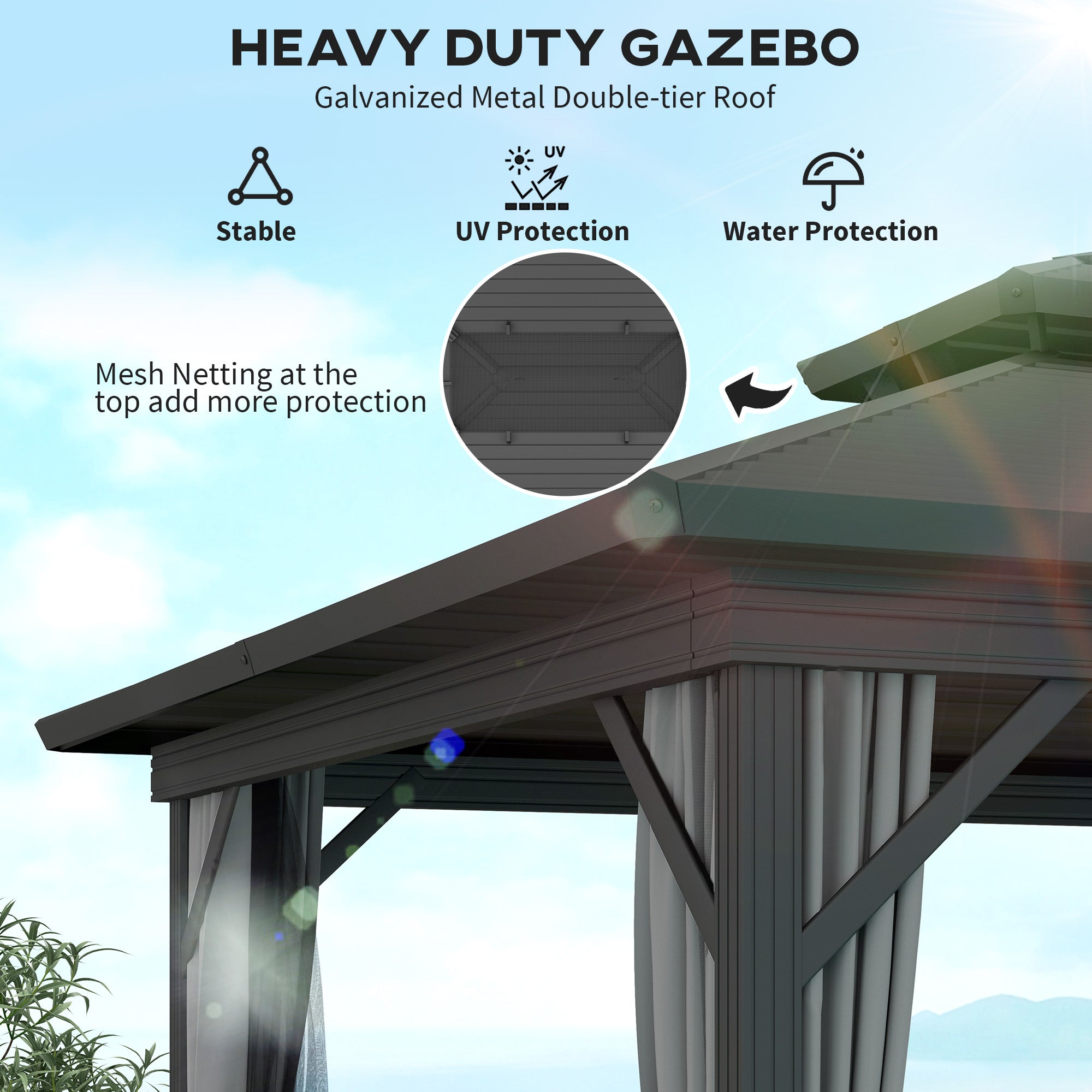 Aosom 10' x 10' Hardtop Gazebo - Dark Brown Double Tier-DECOROLALA