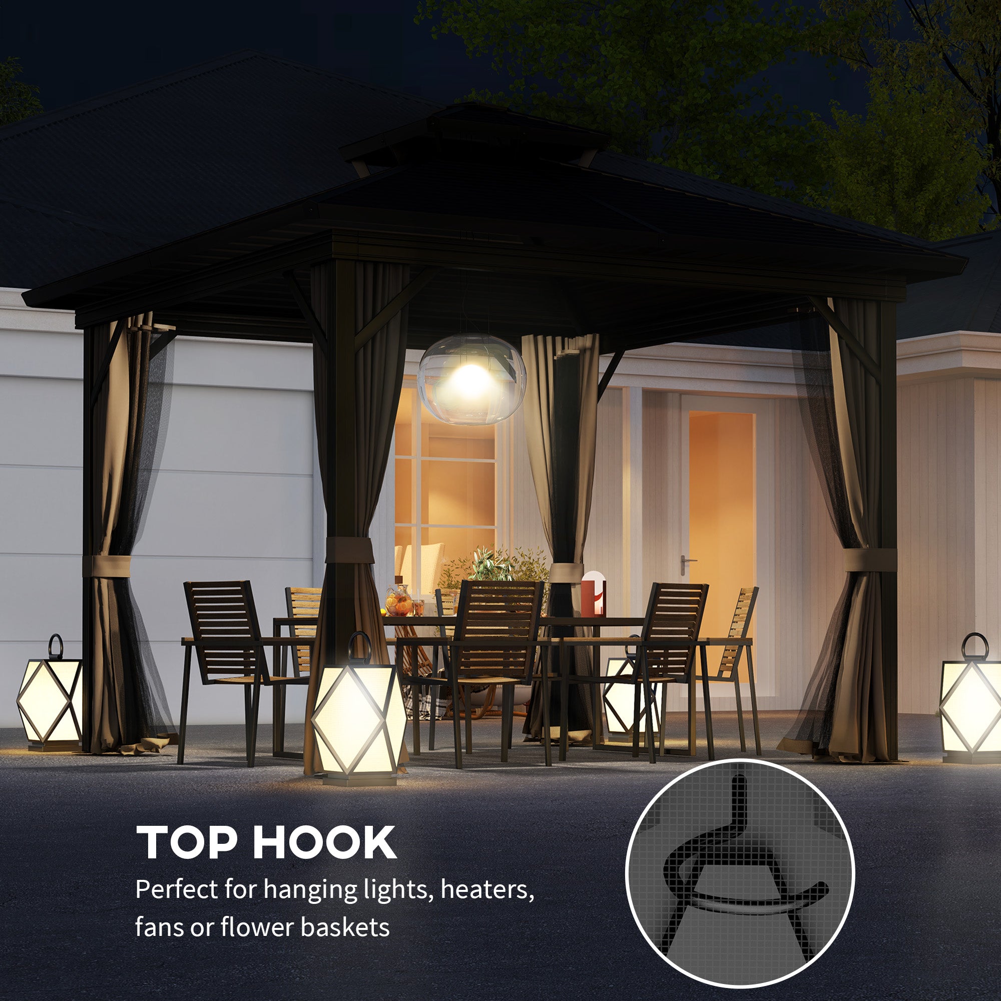 Aosom 10' x 10' Hardtop Gazebo - Dark Brown Double Tier-DECOROLALA