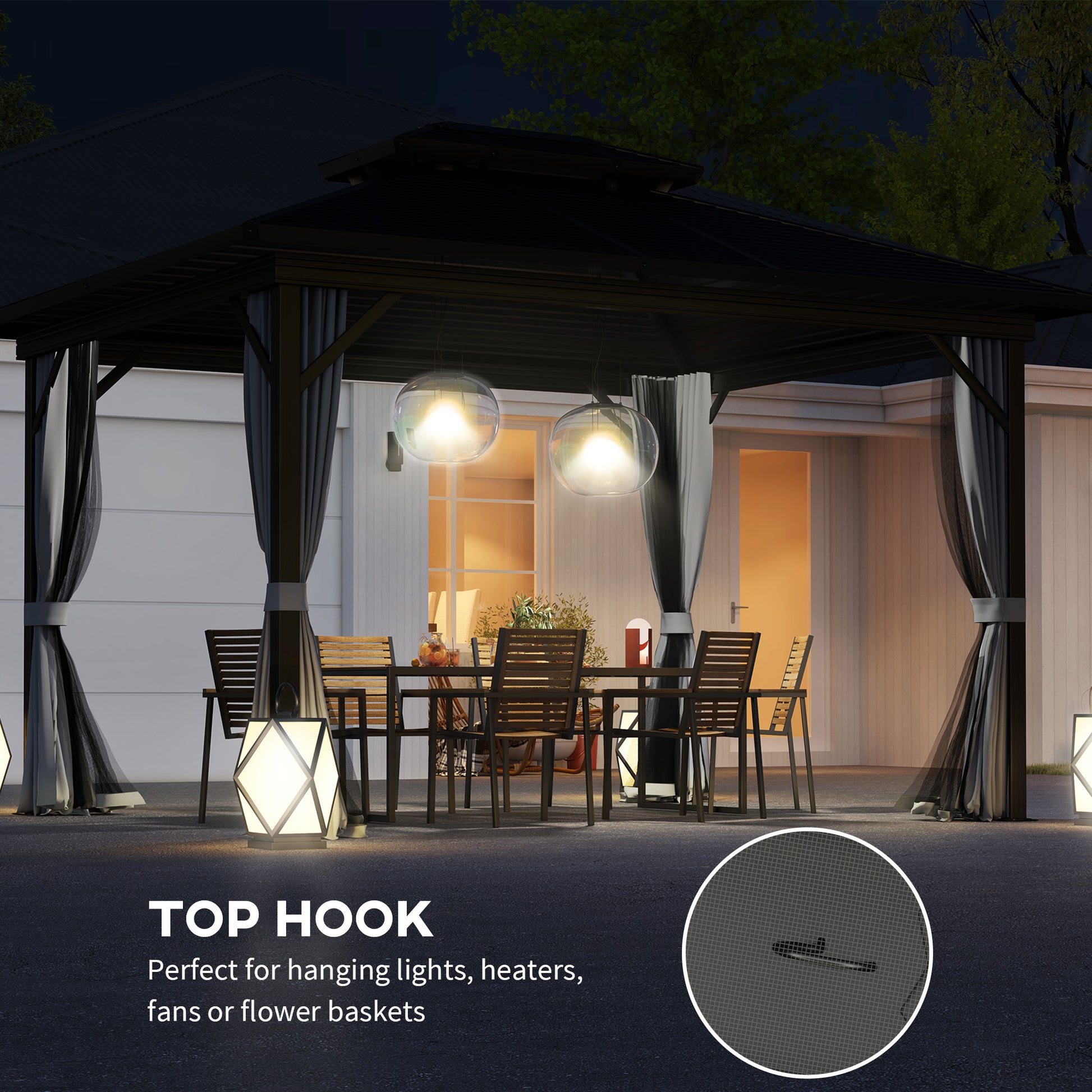Aosom 10' x 10' Hardtop Gazebo - Dark Brown Double Tier-DECOROLALA