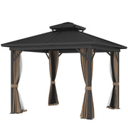 Aosom 10' x 10' Hardtop Gazebo - Dark Brown Double Tier-DECOROLALA