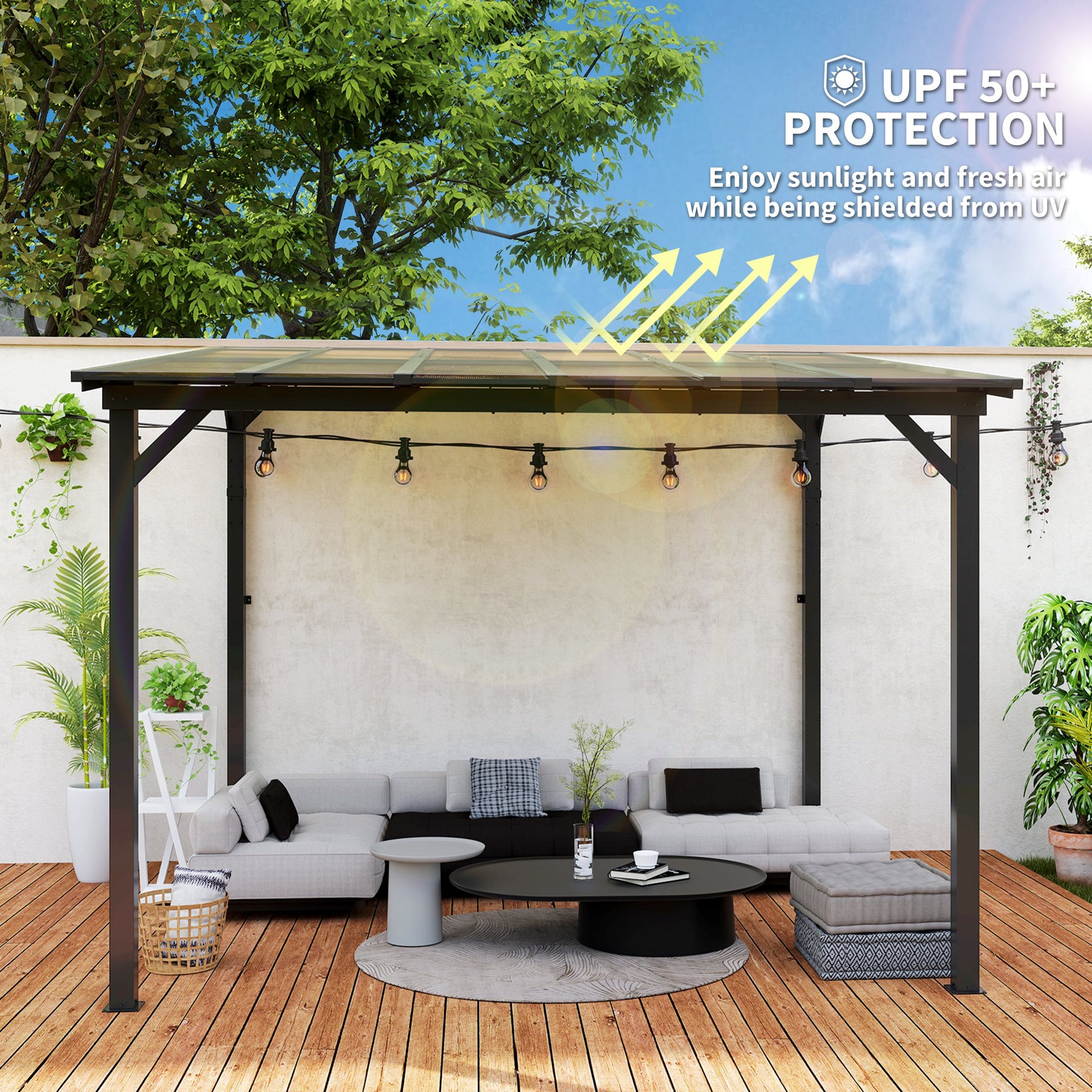 Aosom 10' x 10' Hardtop Gazebo - Dark Grey Wall-Mounted Pergola-DECOROLALA