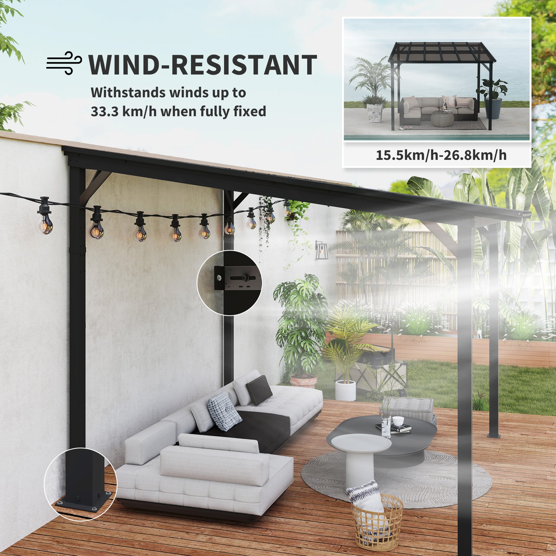 Aosom 10' x 10' Hardtop Gazebo - Dark Grey Wall-Mounted Pergola-DECOROLALA