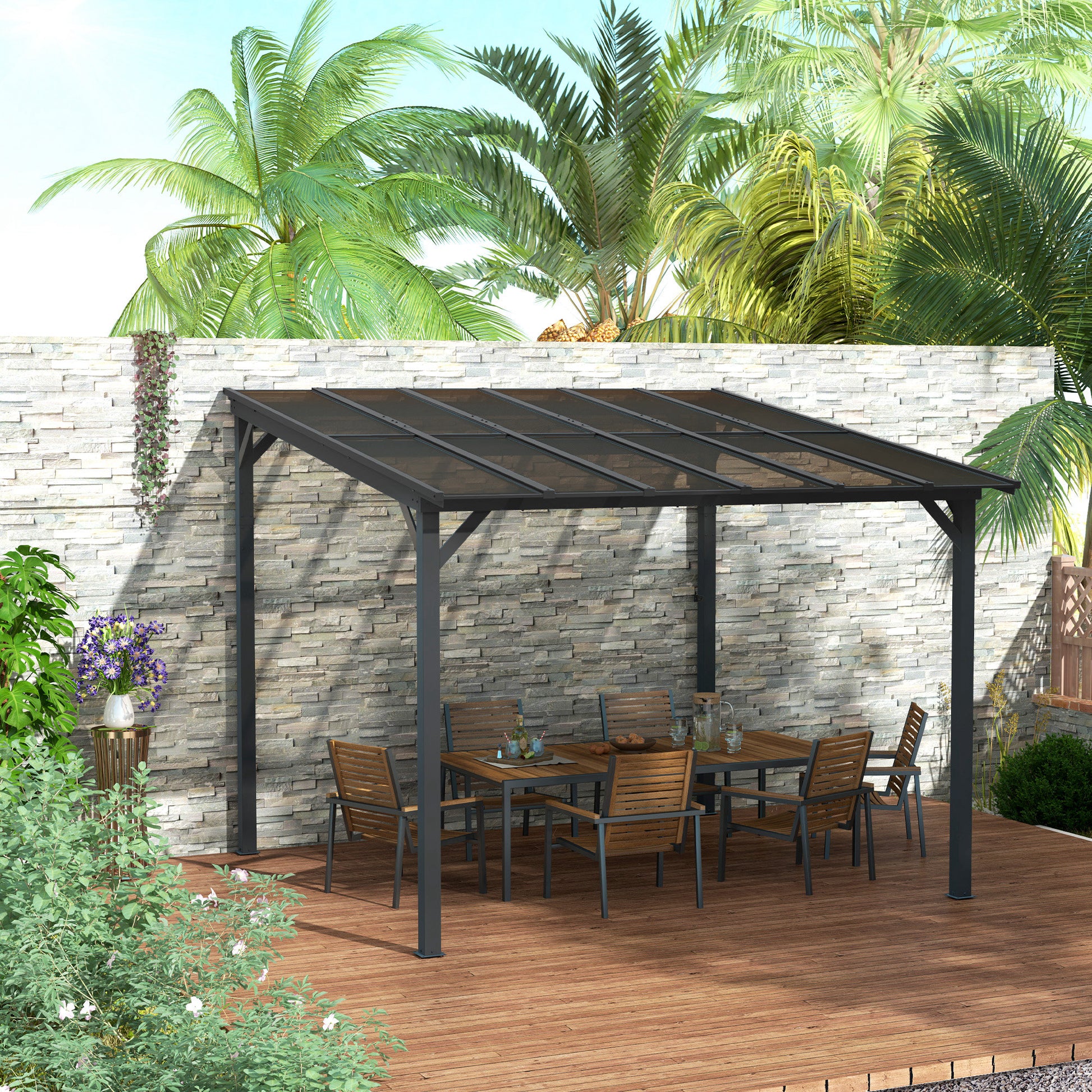 Aosom 10' x 10' Hardtop Gazebo - Dark Grey Wall-Mounted Pergola-DECOROLALA