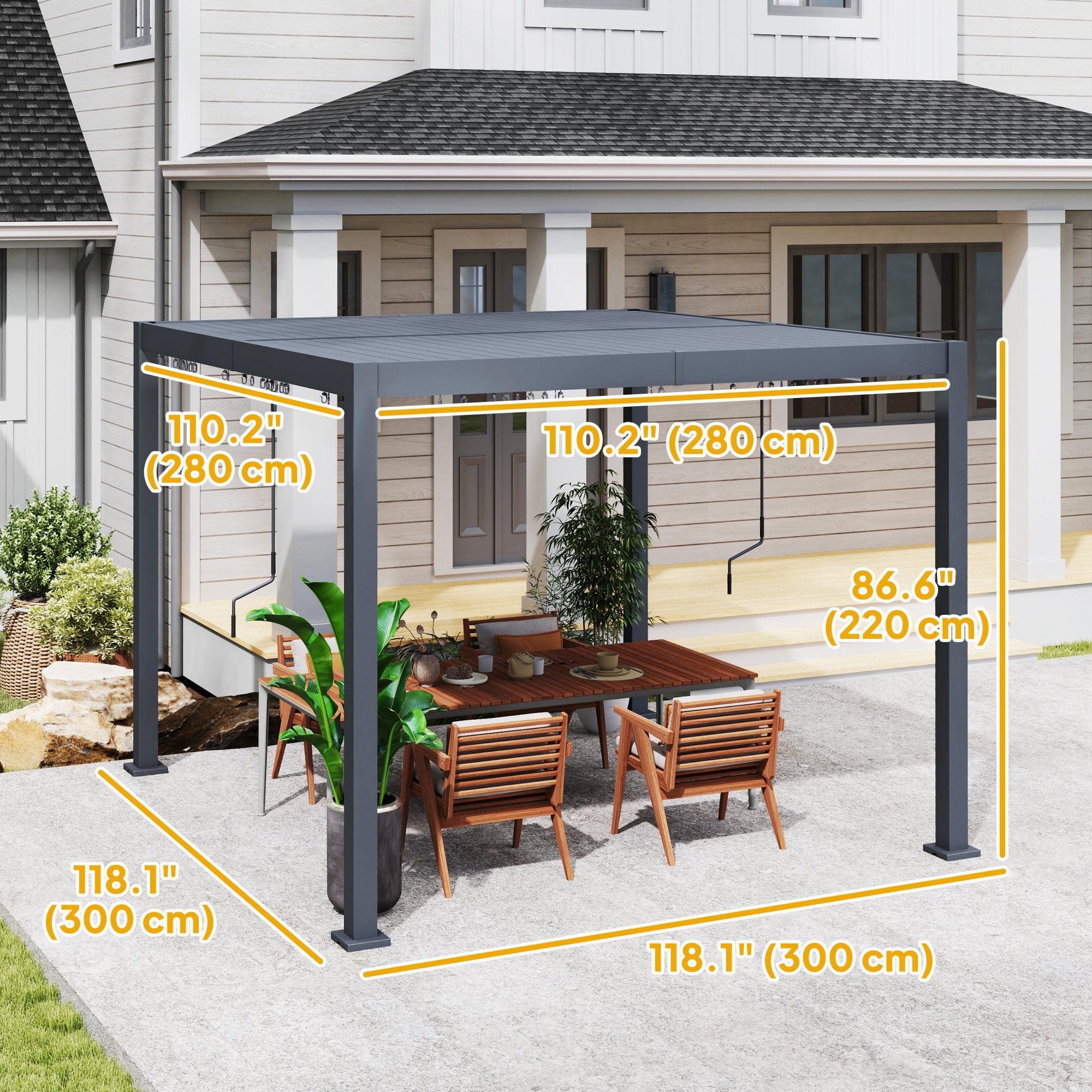 Aosom 10' x 10' Louvered Pergola - Dark Grey Aluminum Gazebo-DECOROLALA