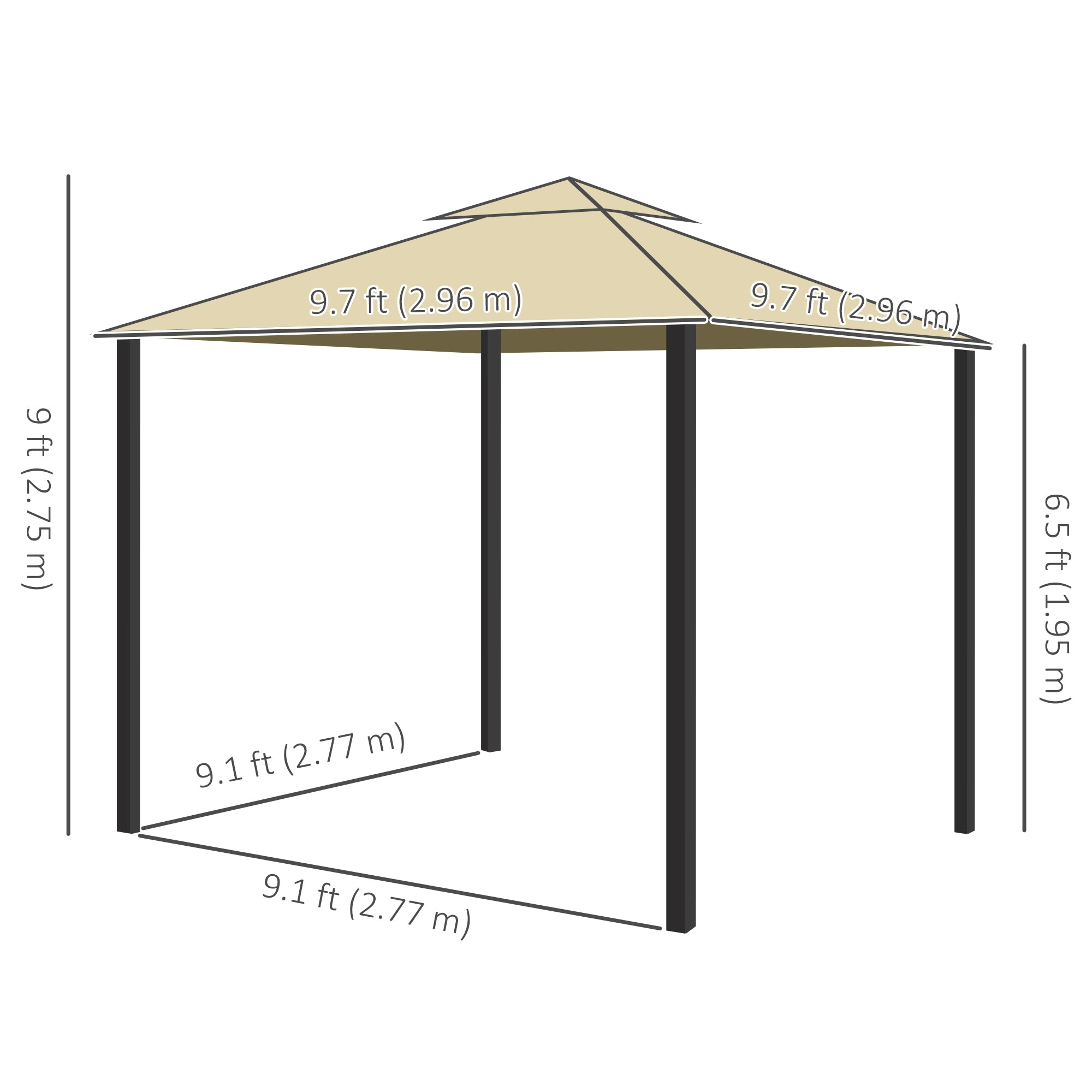 Aosom 10' x 10' Outdoor Gazebo - Beige 2-Tier Mesh-DECOROLALA