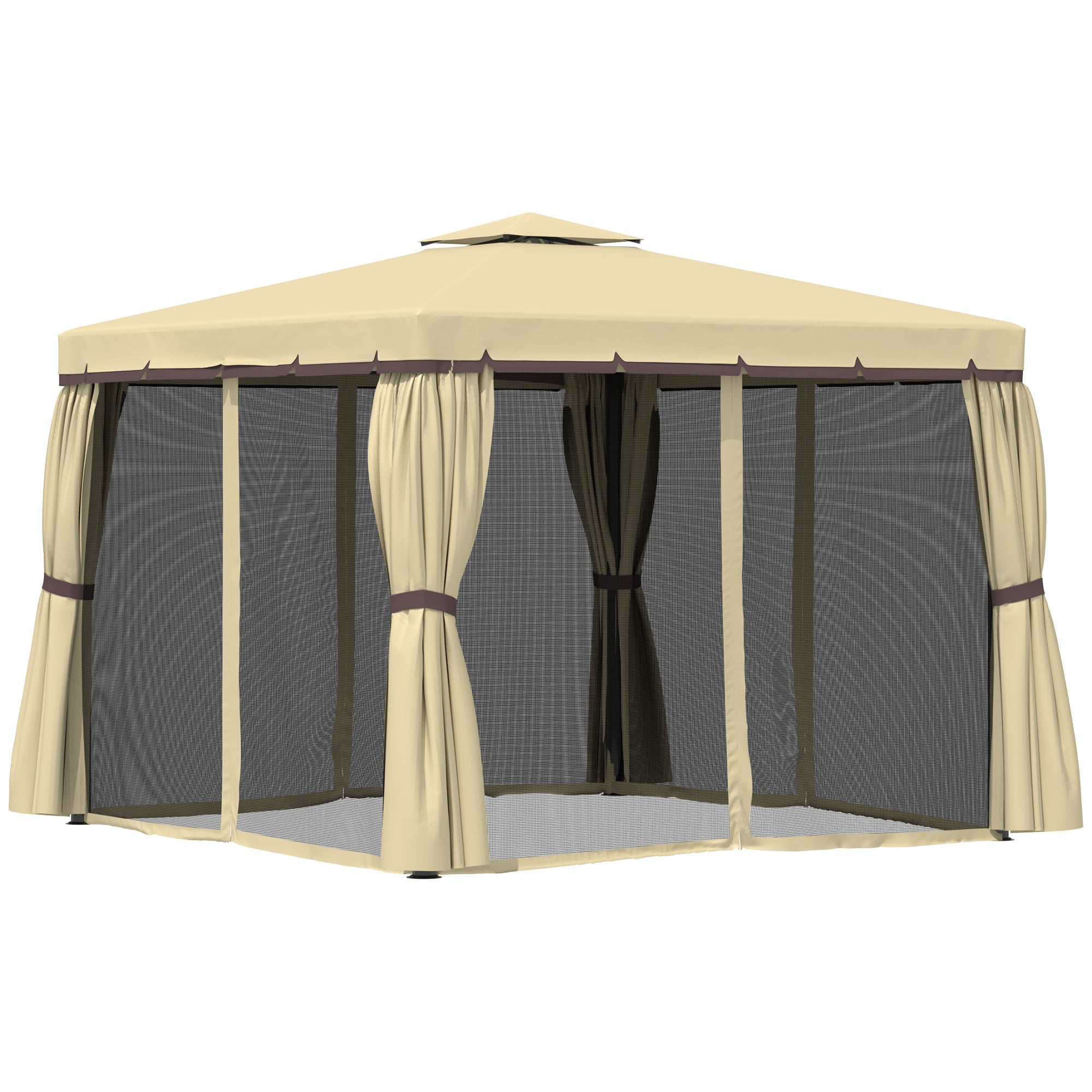 Aosom 10' x 10' Outdoor Gazebo - Beige 2-Tier Mesh-DECOROLALA