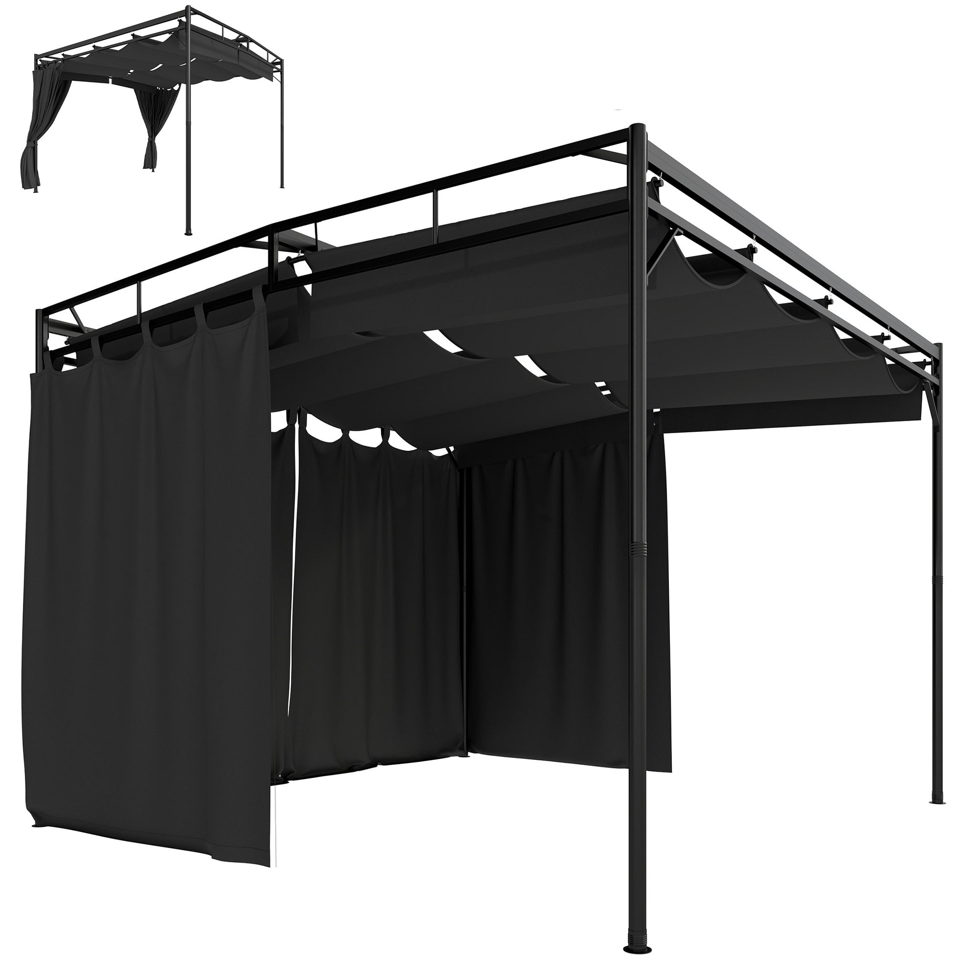 Aosom 10' x 10' Retractable Pergola with Curtains - Dark Grey-DECOROLALA