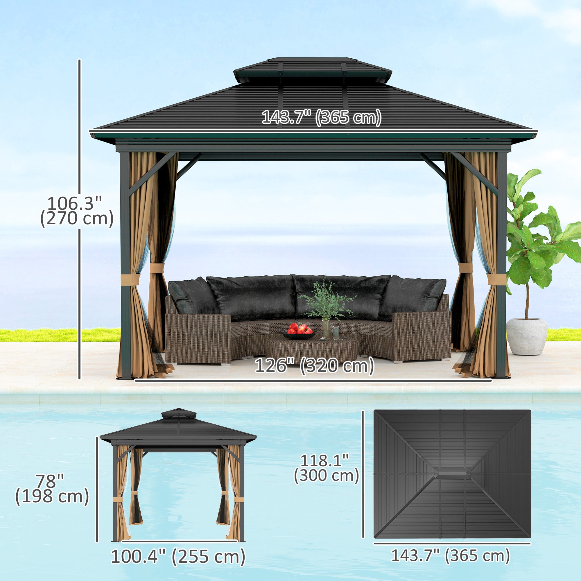 Aosom 10' x 12' Hardtop Gazebo - Double Roof Metal Sun Shelter-DECOROLALA