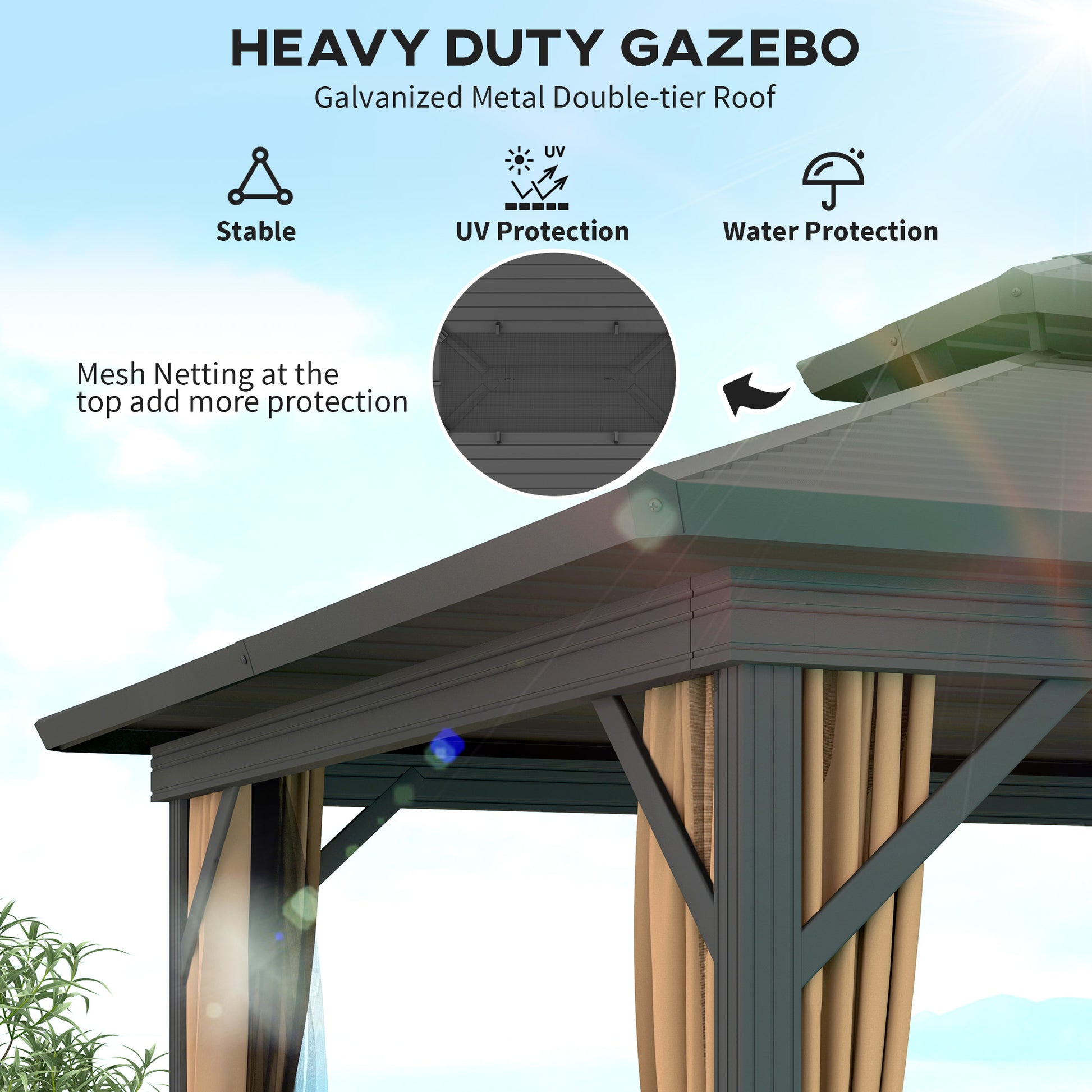 Aosom 10' x 12' Hardtop Gazebo - Double Roof Metal Sun Shelter-DECOROLALA
