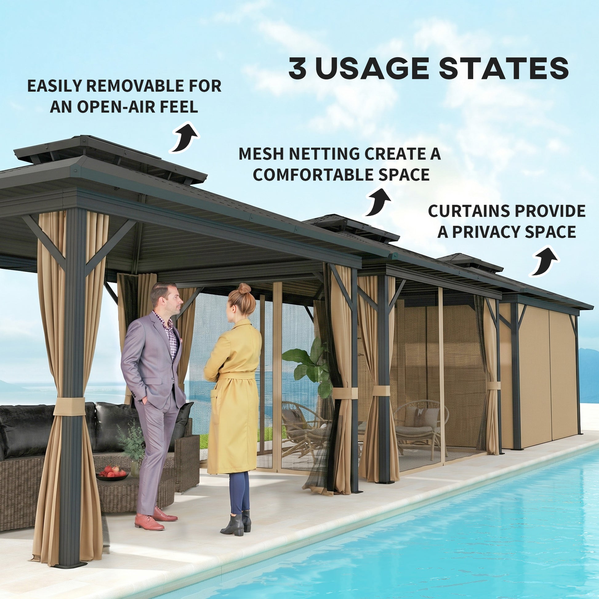 Aosom 10' x 12' Hardtop Gazebo - Double Roof Metal Sun Shelter-DECOROLALA