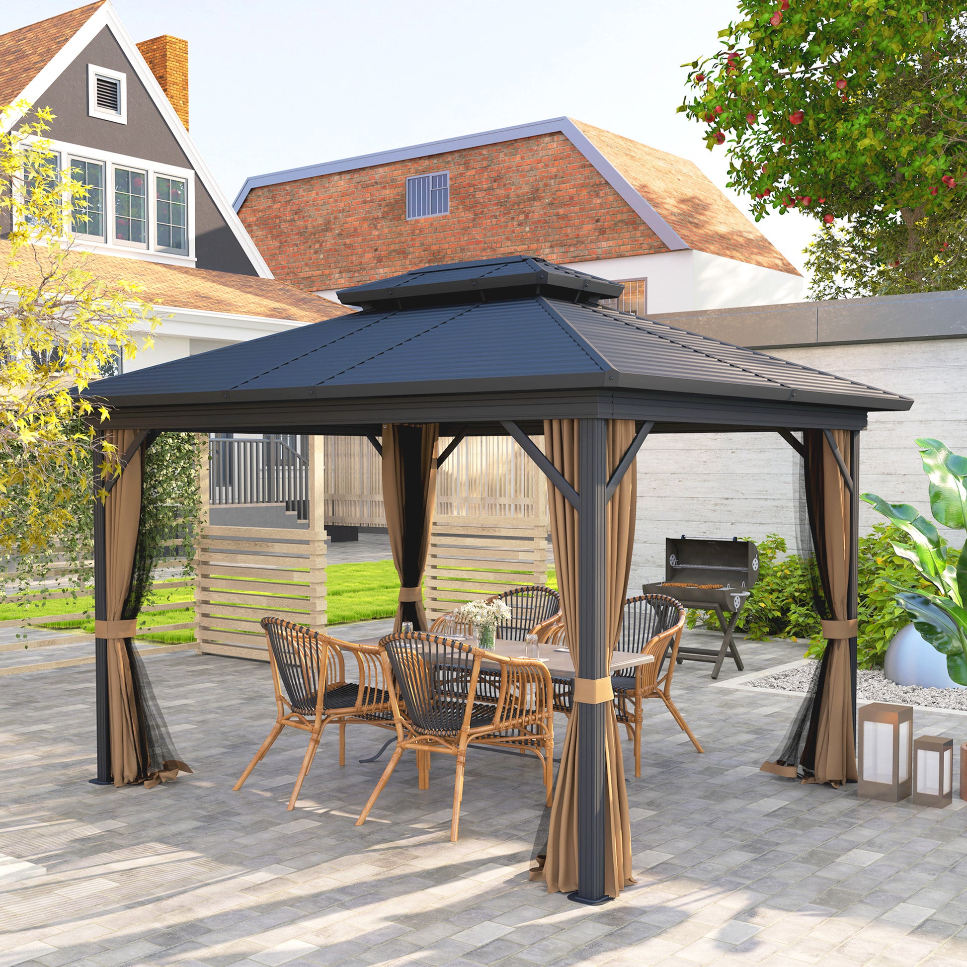 Aosom 10' x 12' Hardtop Gazebo - Double Roof Metal Sun Shelter-DECOROLALA