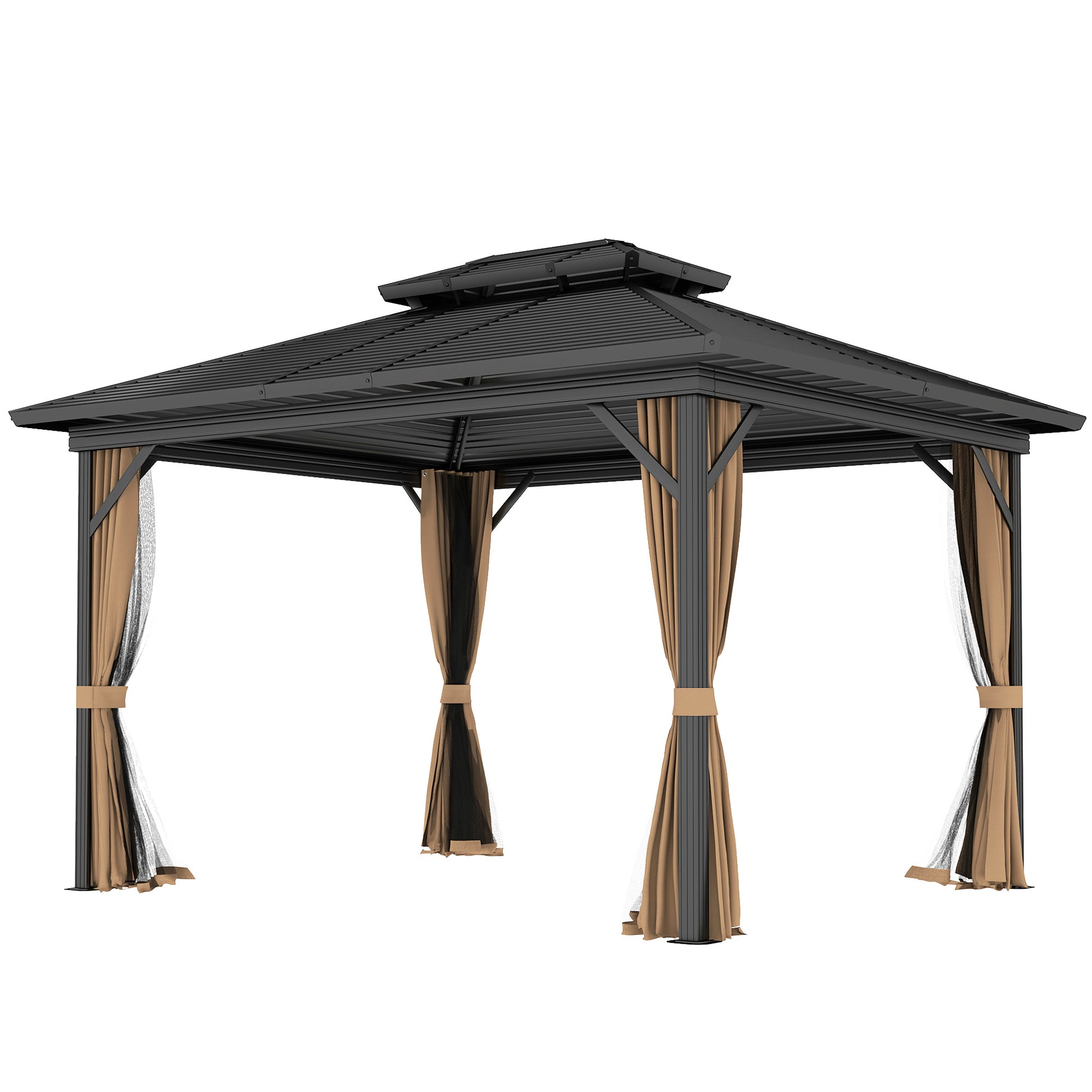 Aosom 10' x 12' Hardtop Gazebo - Double Roof Metal Sun Shelter-DECOROLALA