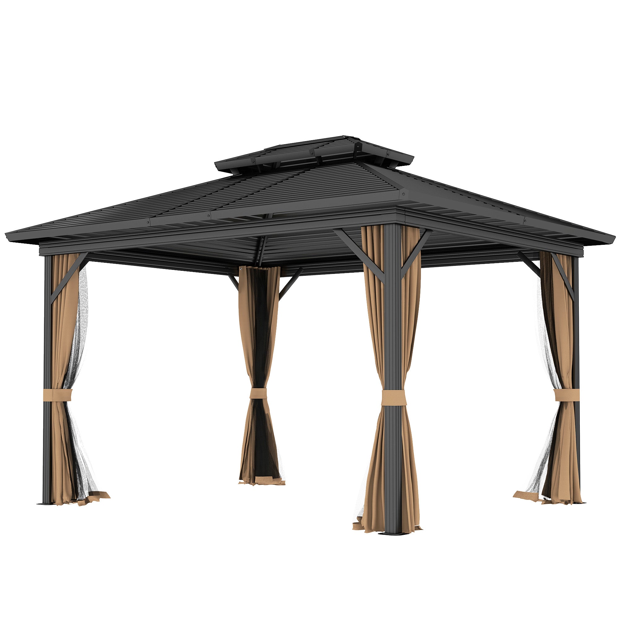 Aosom 10' x 12' Hardtop Gazebo - Double Roof Metal Sun Shelter-DECOROLALA