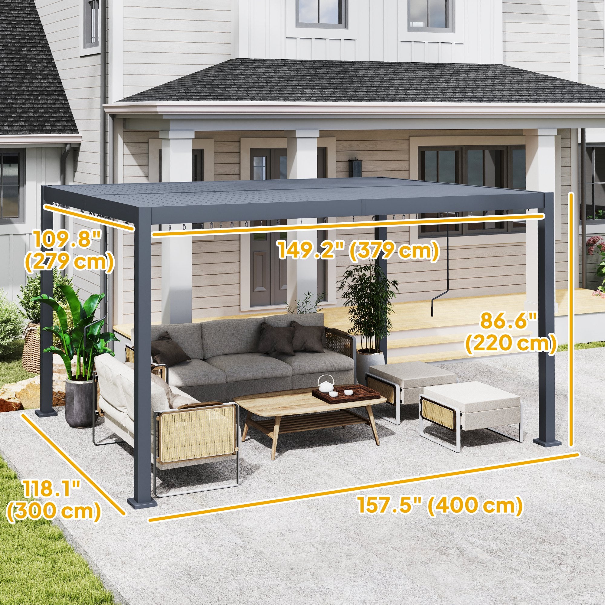 Aosom 10' x 13' Louvered Pergola - Dark Grey Aluminum Gazebo-DECOROLALA